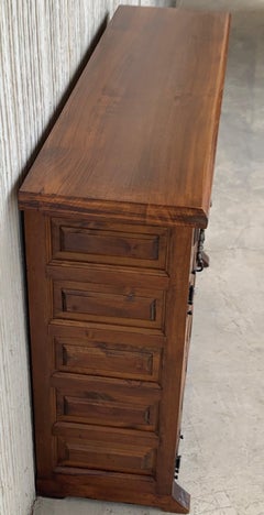 19th Century Catalan Baroque Carved Walnut Tuscan Two Drawers Credenza or Buffet