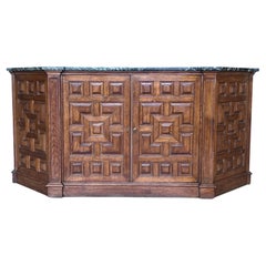 19th Catalan Spanish Baroque Carved Walnut Tuscan Two Doors Cabinet with Marble 
