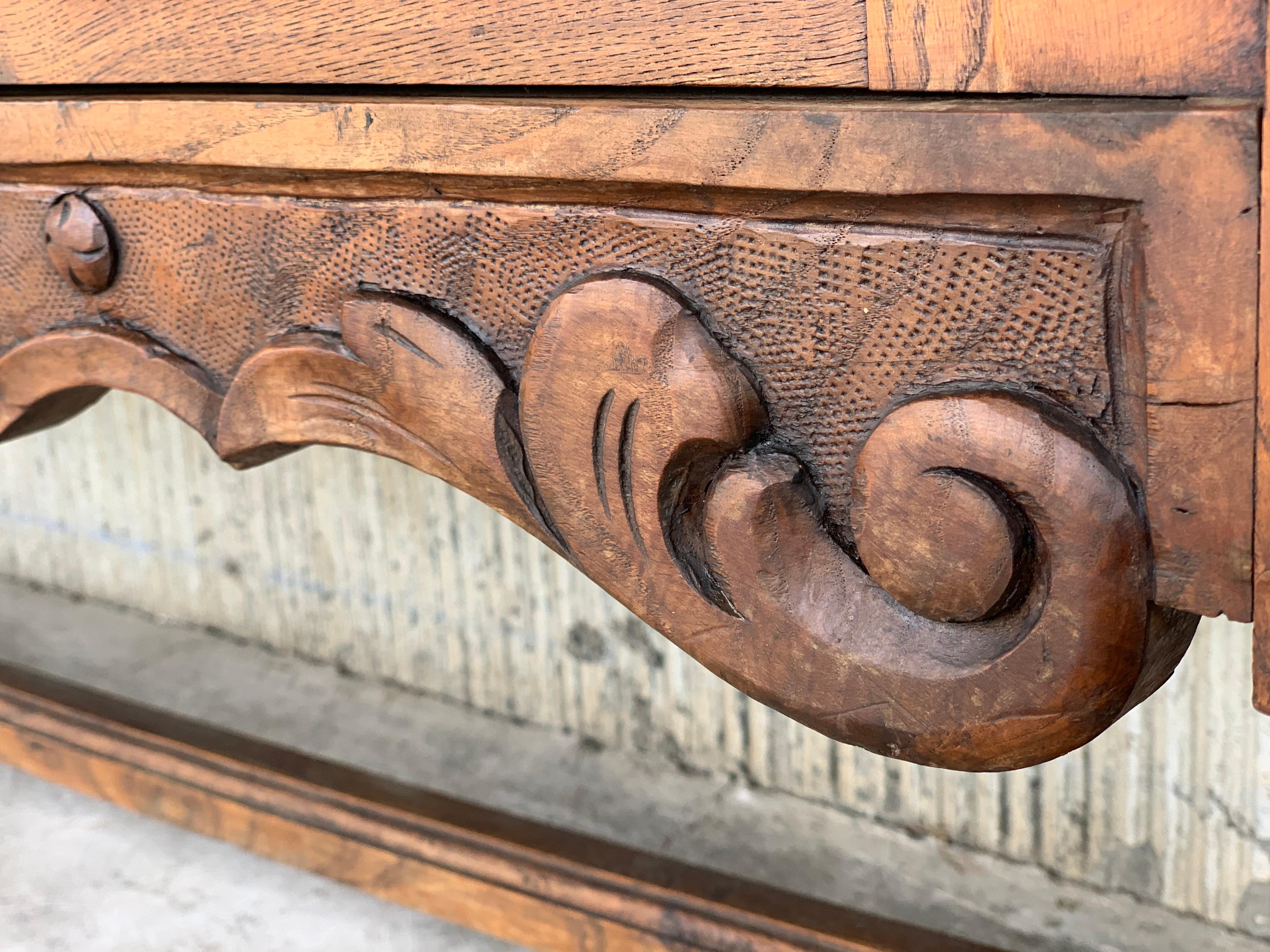 Walnut 19th Century Catalan Spanish Buffet with Two Carved Drawers and Two Doors