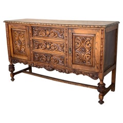 Antique 19th Century Catalan Spanish Buffet with Two Carved Drawers and Two Doors