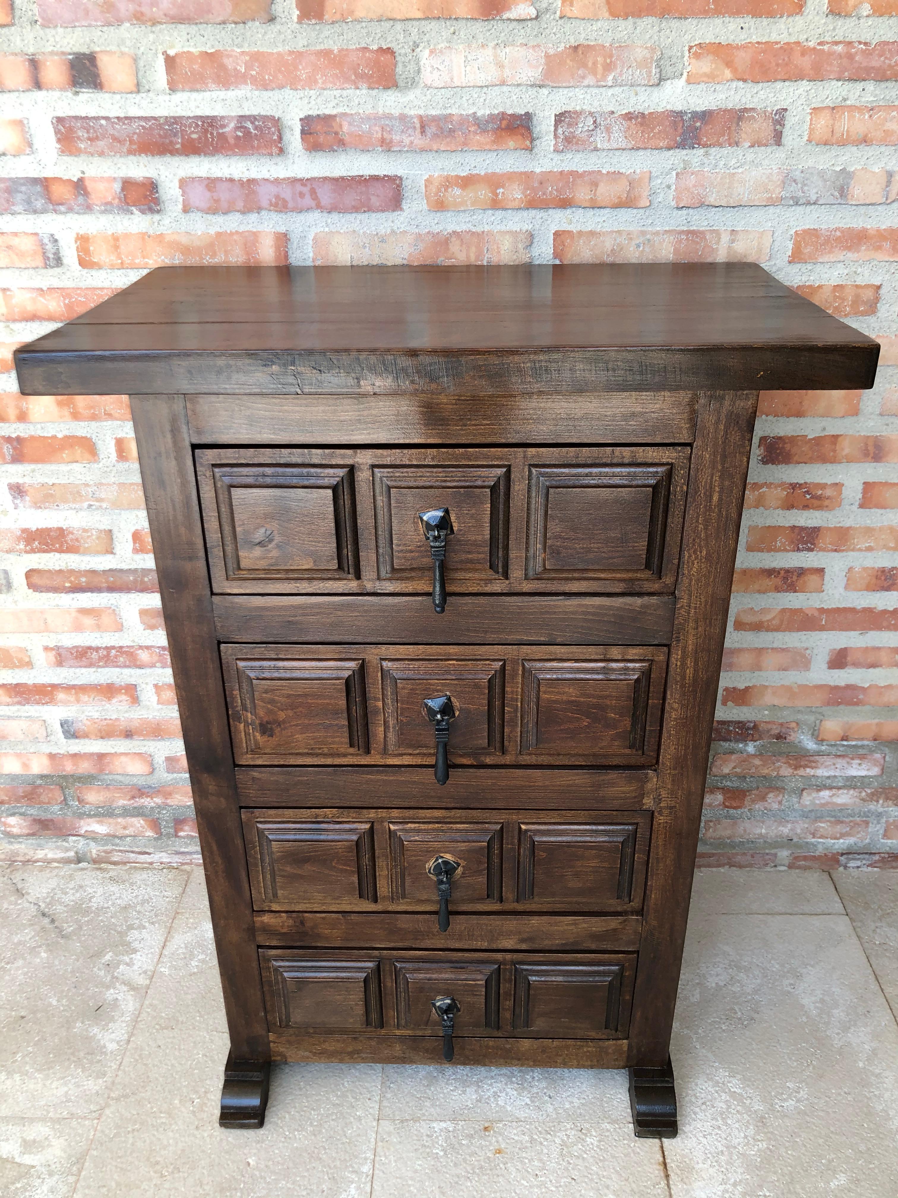 Spanish Colonial 19th Century Catalan Spanish Carved Walnut Chest of Drawers, Highboy or Console
