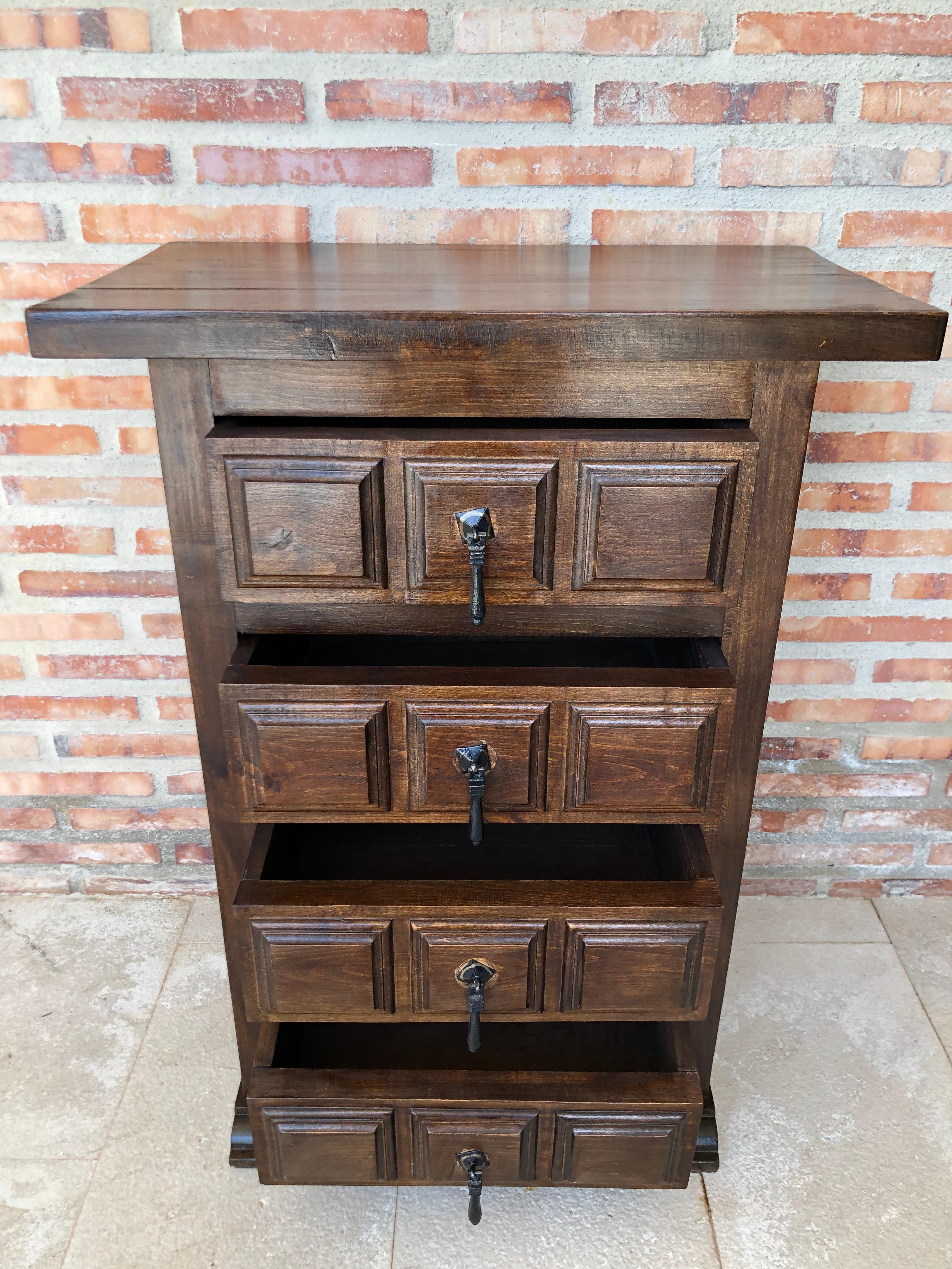19th Century Catalan Spanish Carved Walnut Chest of Drawers, Highboy or Console In Good Condition In Miami, FL