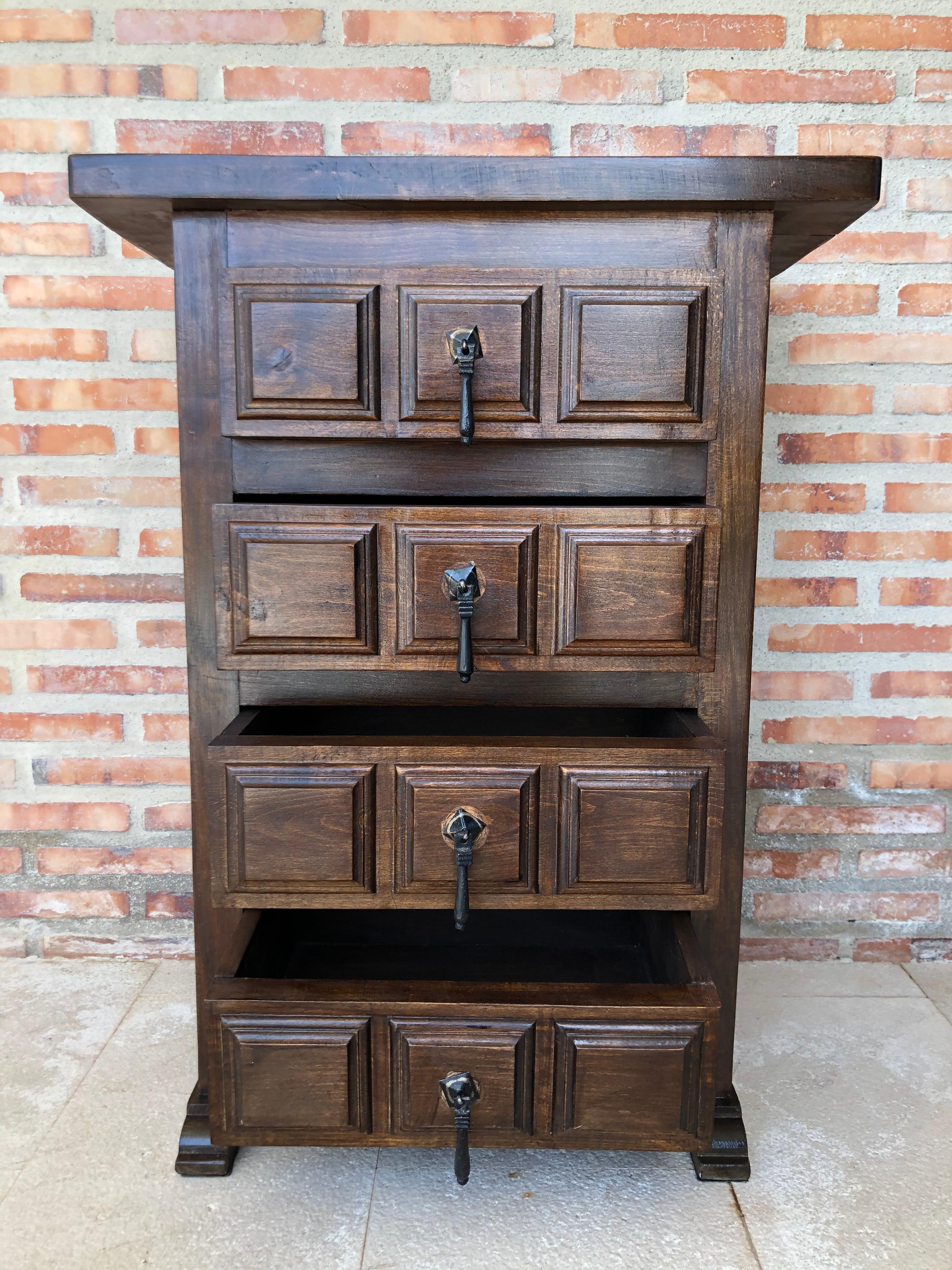 19th Century Catalan Spanish Carved Walnut Chest of Drawers, Highboy or Console 1