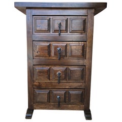 19th Century Catalan Spanish Carved Walnut Chest of Drawers, Highboy or Console