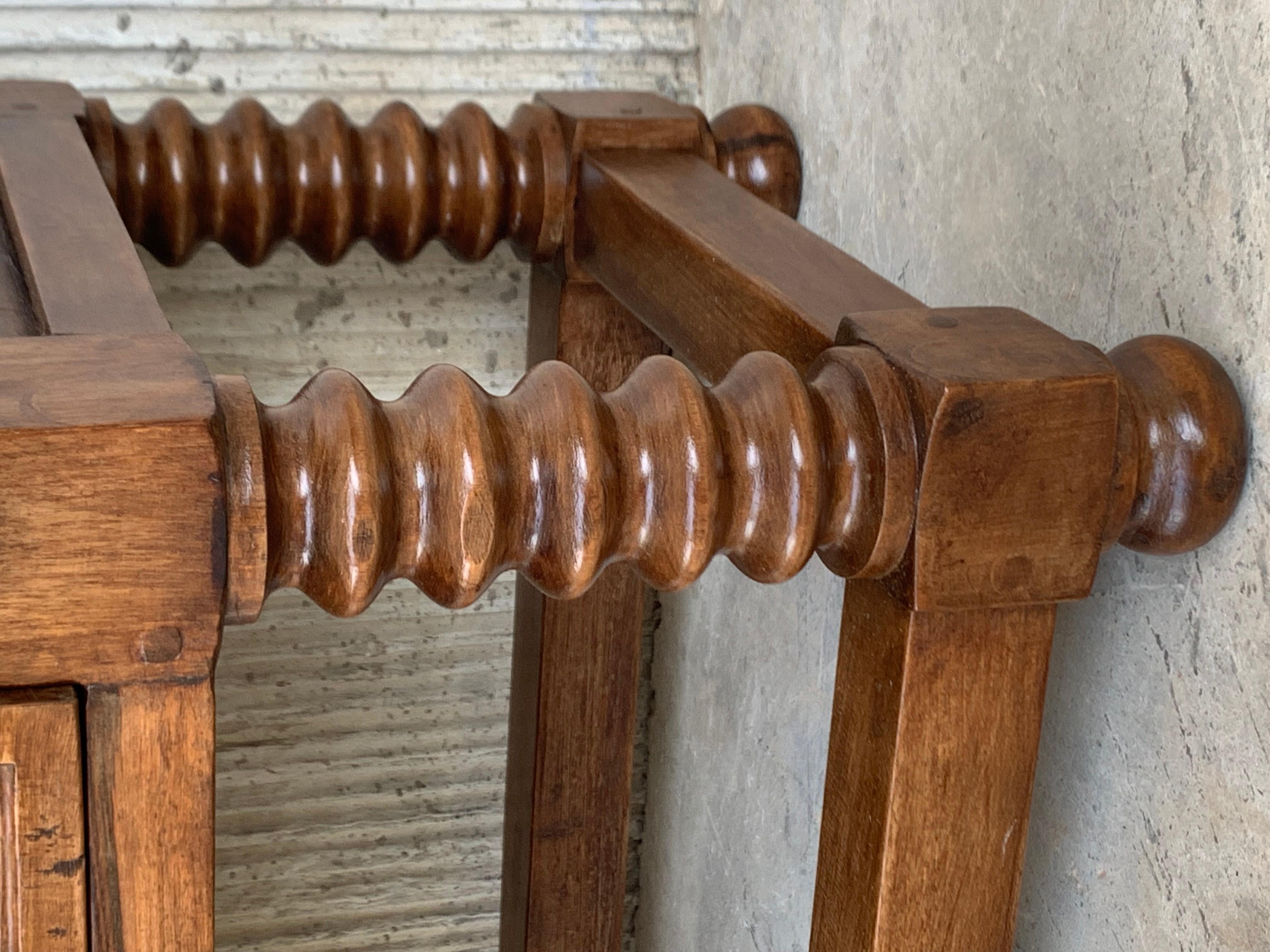 19th Century Catalan Spanish Carved Walnut Console Sofa Table, Three Drawers 7