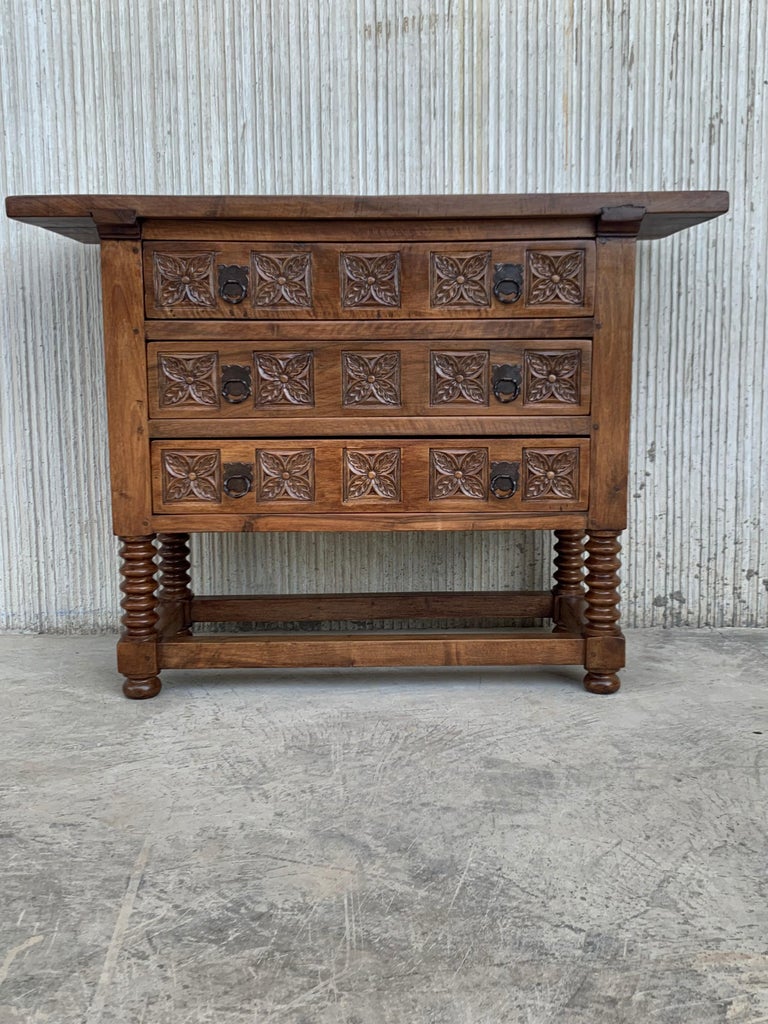 19th Century Catalan Spanish Carved Walnut Console Sofa Table