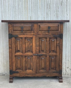 19th Century Catalan Spanish Carved Walnut Highboy, Little Buffet or Console