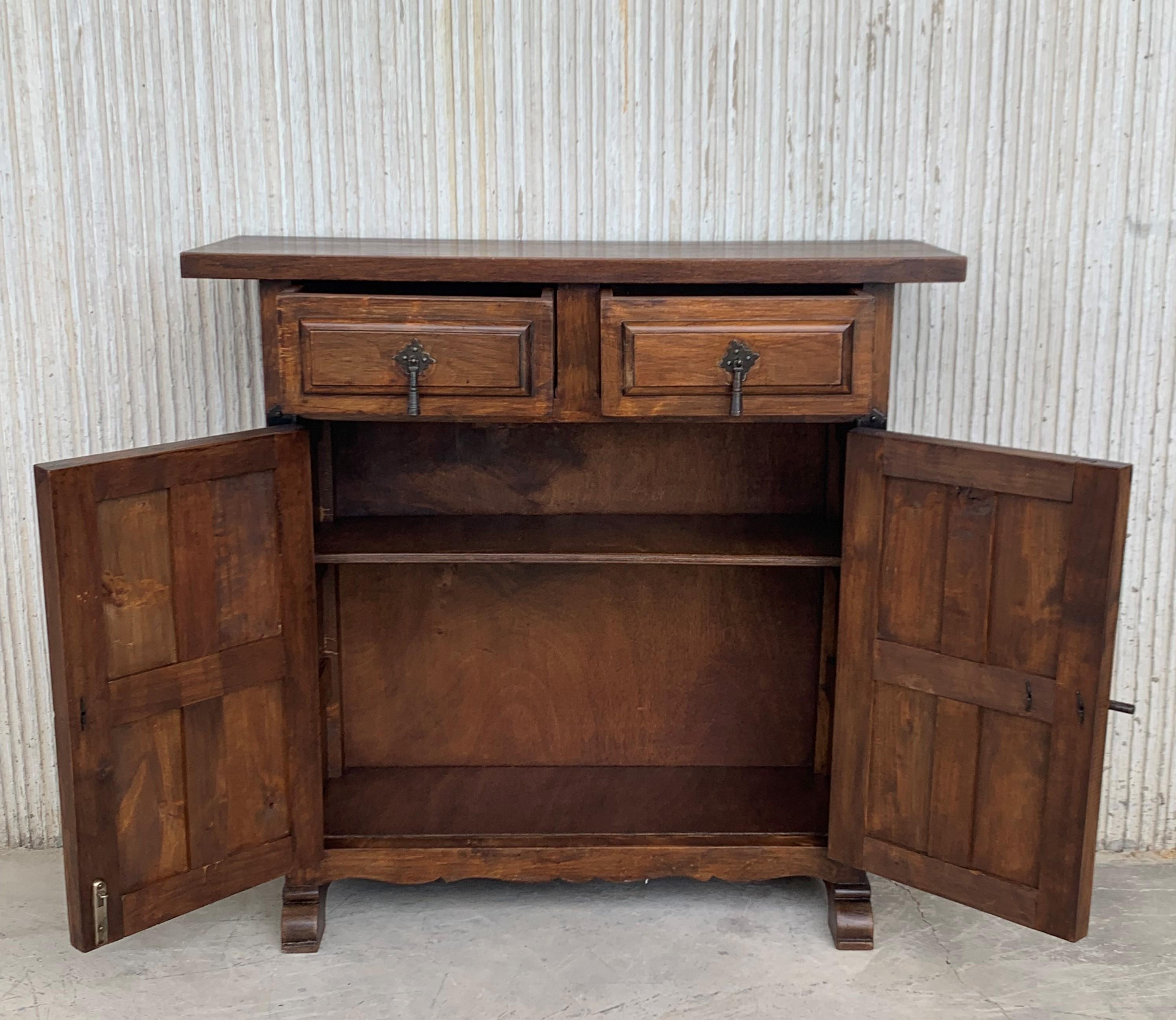 19th Century Catalan Spanish Carved Walnut Highboy, Little Buffet or Console 2