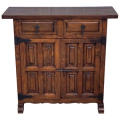 19th Century Catalan Spanish Carved Walnut Highboy, Little Buffet or Console