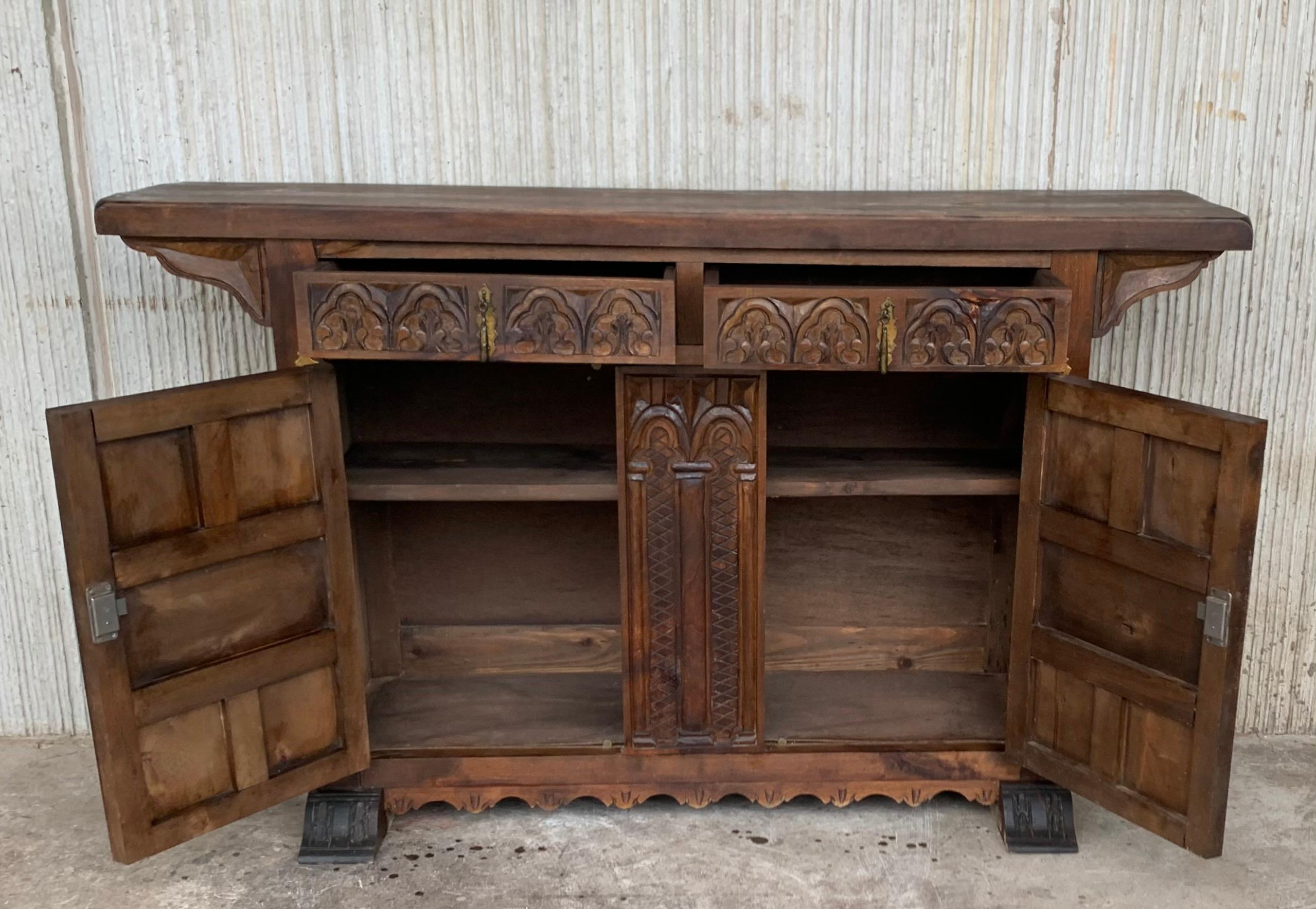 19th Catalan Spanish Hand Carved Cabinet with Two Doors and Two Drawers 3