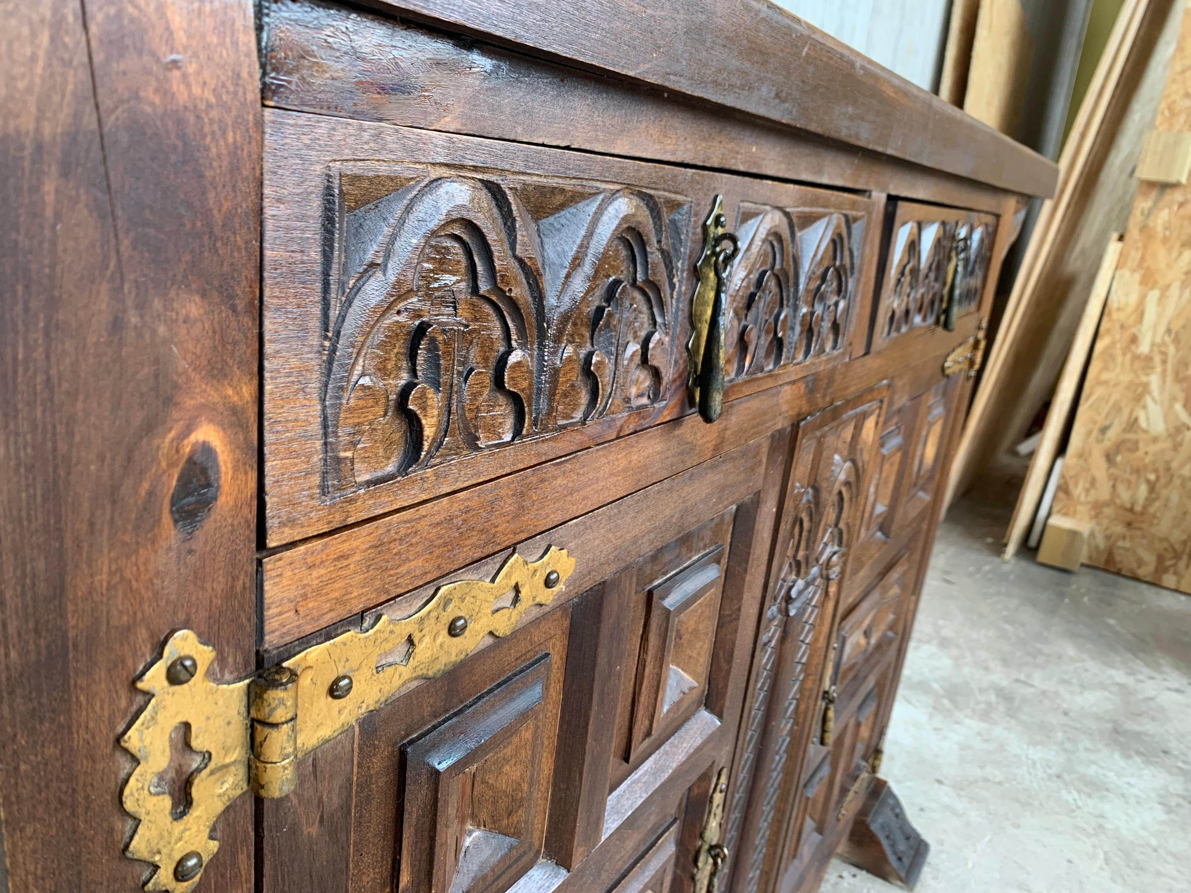 19th Catalan Spanish Hand Carved Cabinet with Two Doors and Two Drawers 4