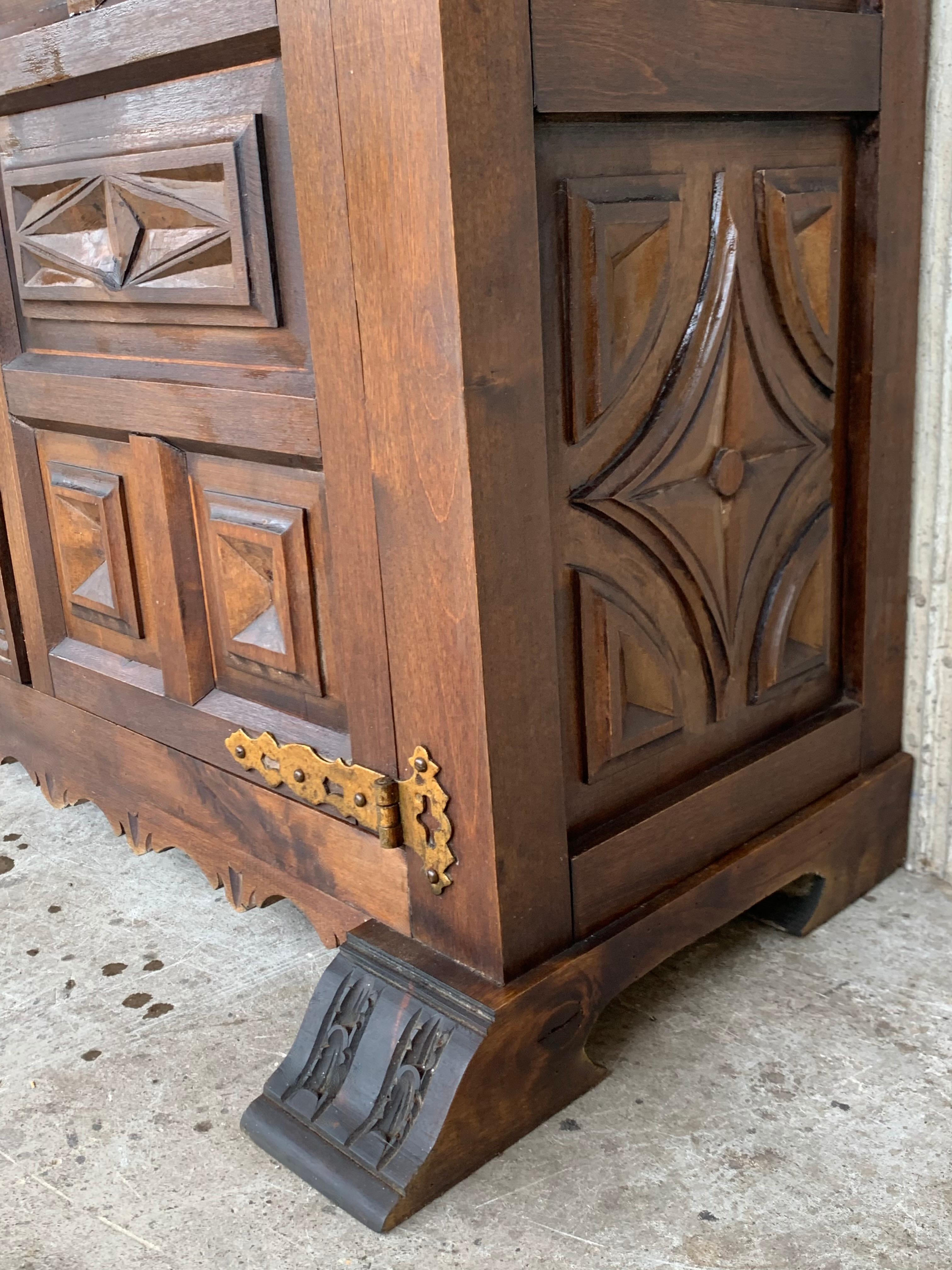 19th Catalan Spanish Hand Carved Cabinet with Two Doors and Two Drawers 6