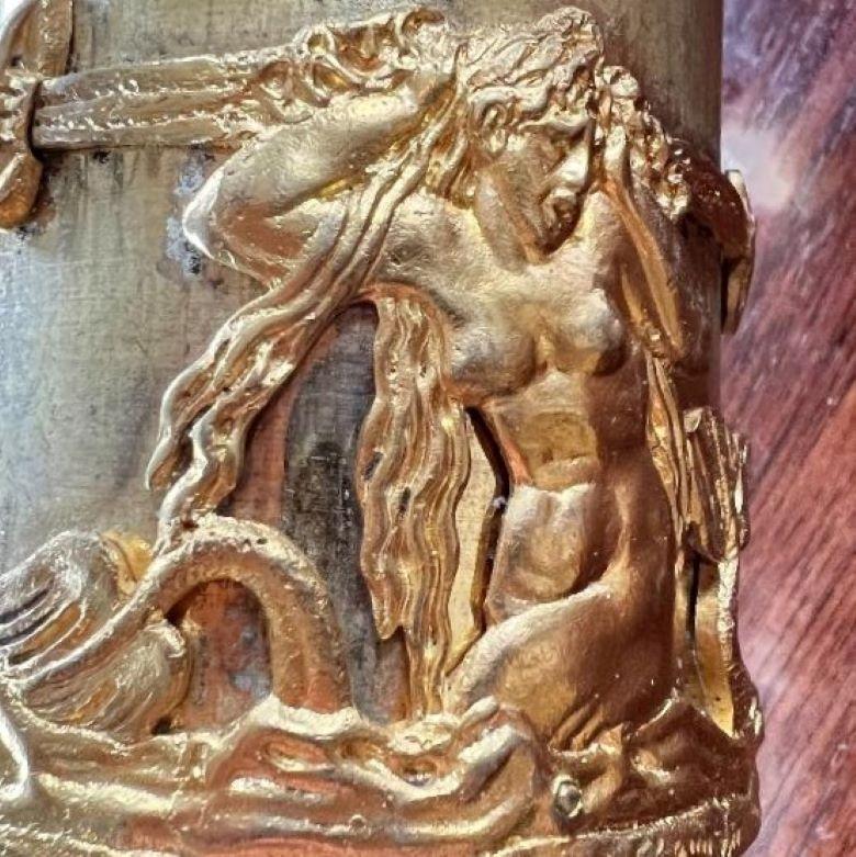 19th C. Decorative Continental Grotto Style Gilt Bronze 3 Arm Candelabra, Pair 5