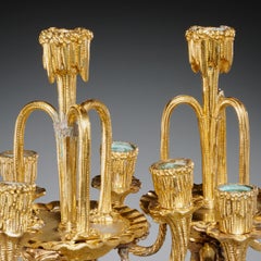 19th C. Decorative Continental Grotto Style Gilt Bronze 3 Arm Candelabra, Pair