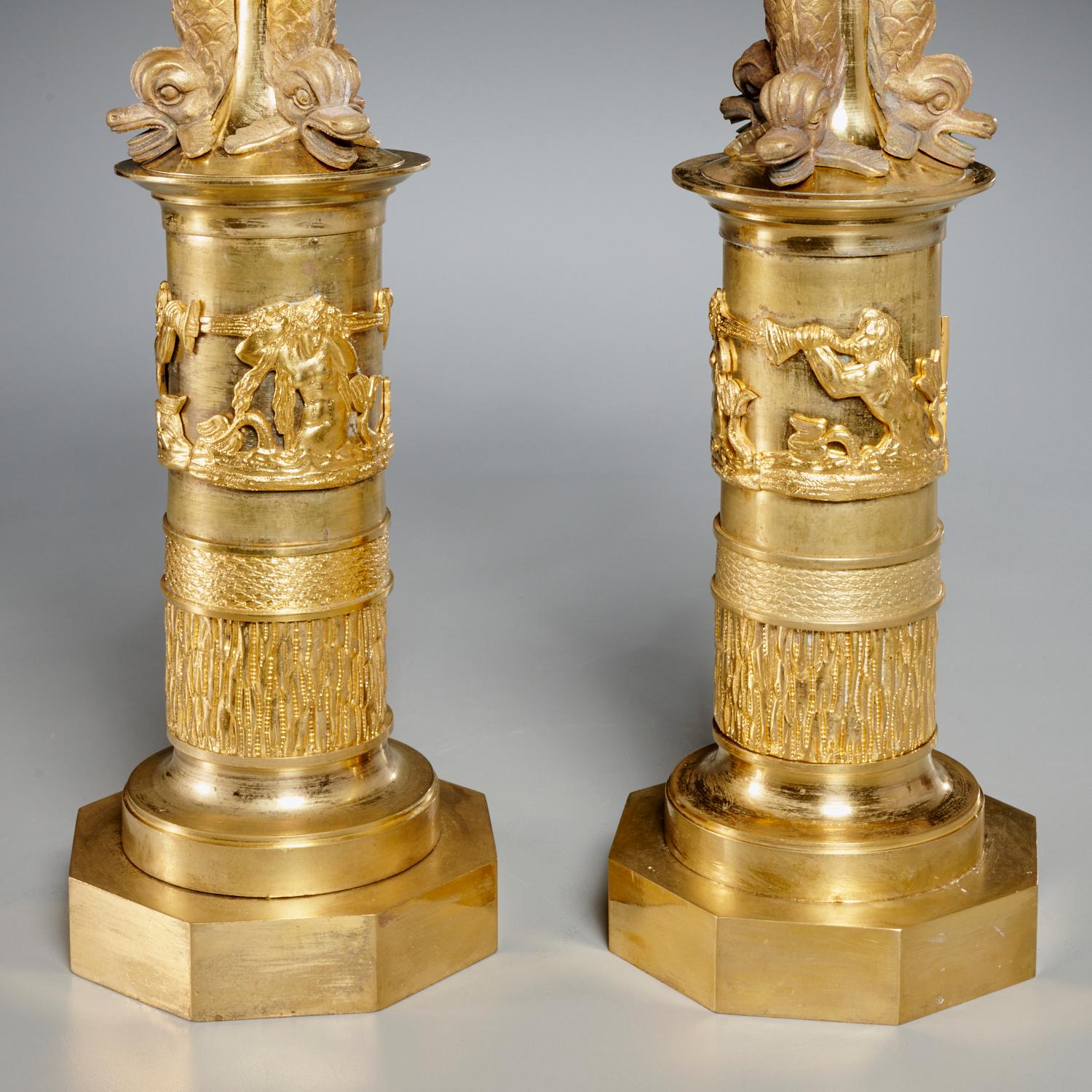 19th C. Decorative Continental Grotto Style Gilt Bronze 3 Arm Candelabra, Pair In Fair Condition In Morristown, NJ