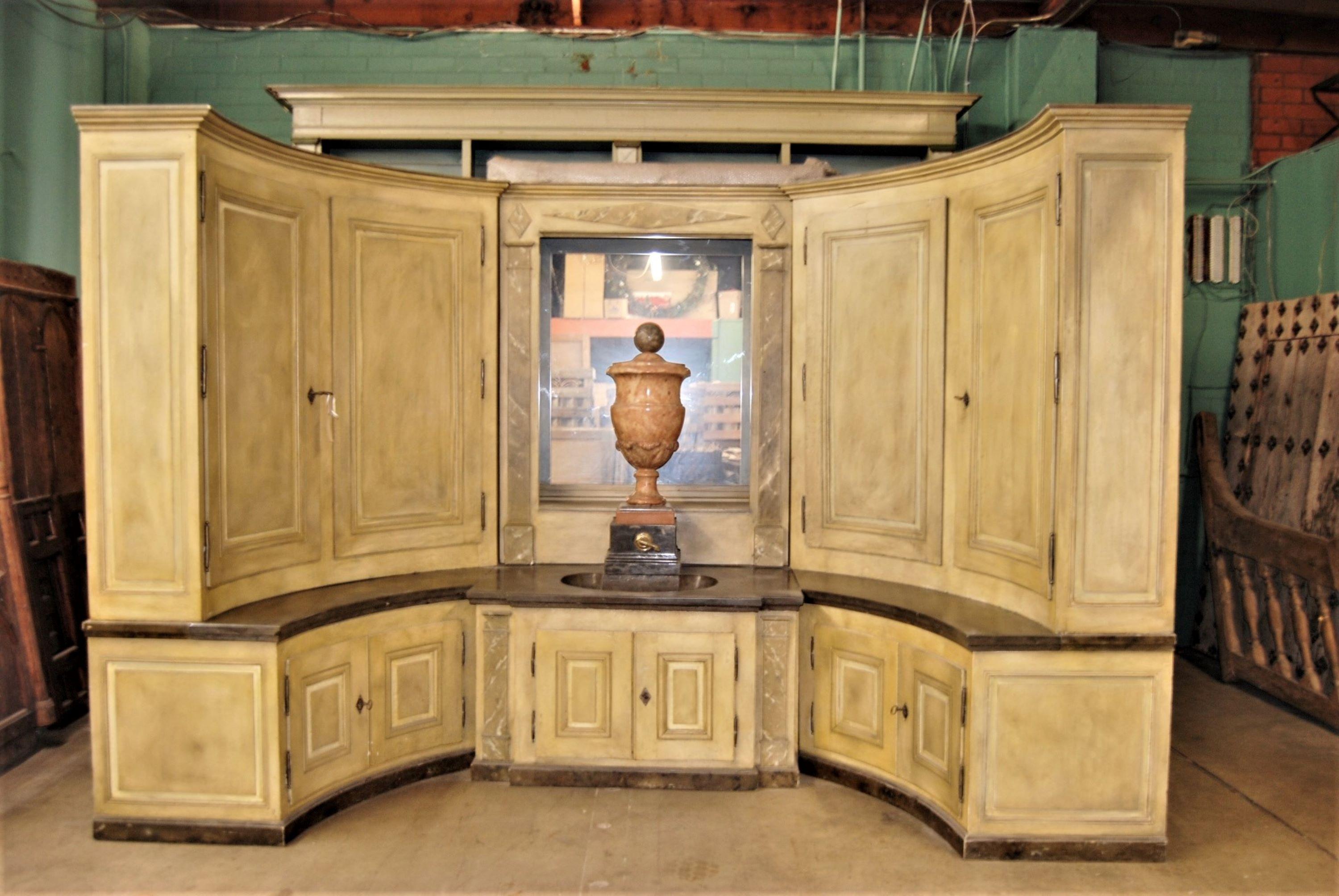Empire Charles X Enfilade Boiserie buffet lavabo alcove fountain cabinet sink LA . Very important and large Enfilade De Boiserie buffet lavabo circa 1810 Empire Transition Charles X a great patron of the arts. Light colored woods, yellow or bleached