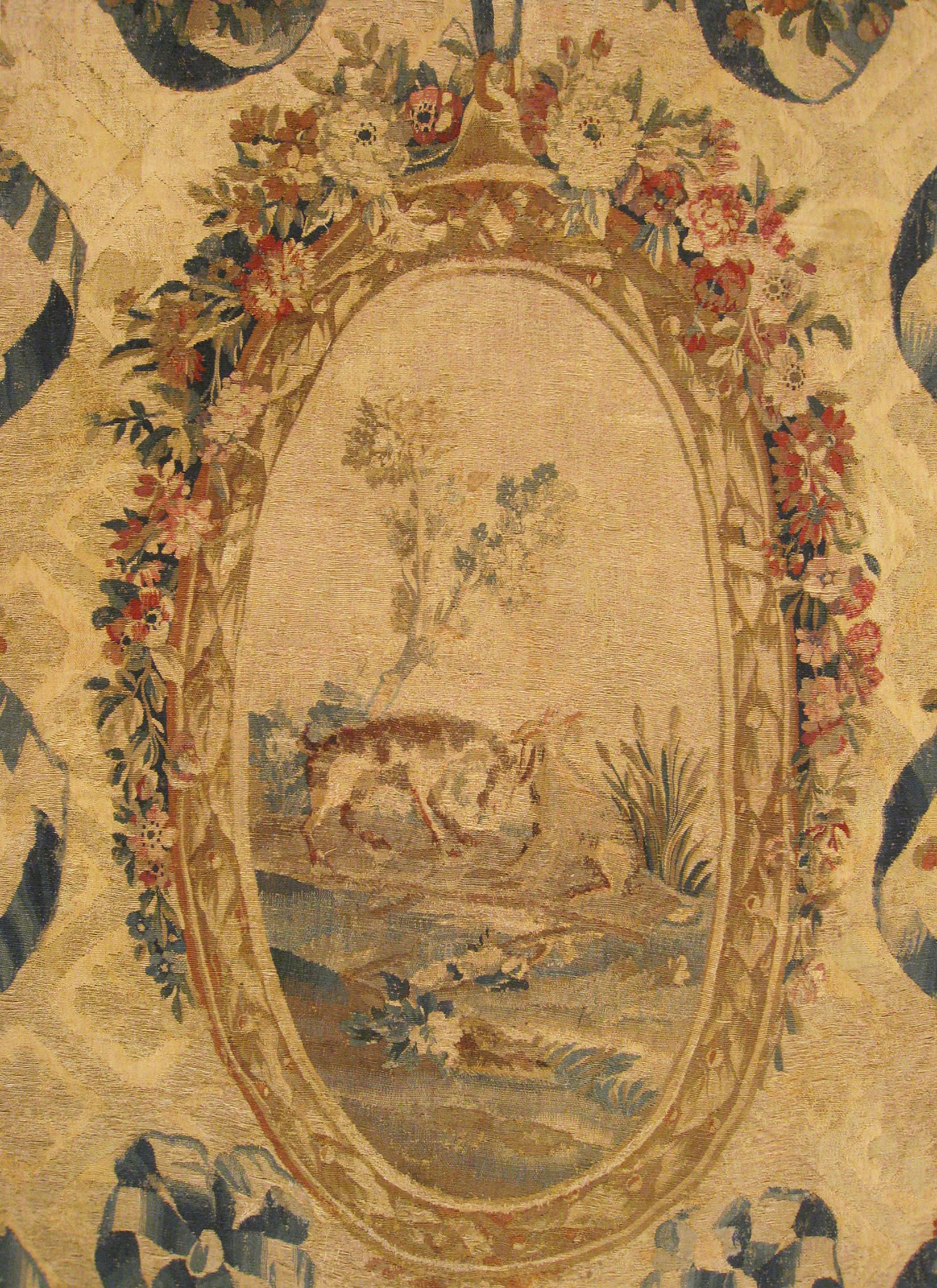 Hand-Woven 19th Century French Aubusson Needlepoint Tapestry, Ribbon Weave and Pendant For Sale