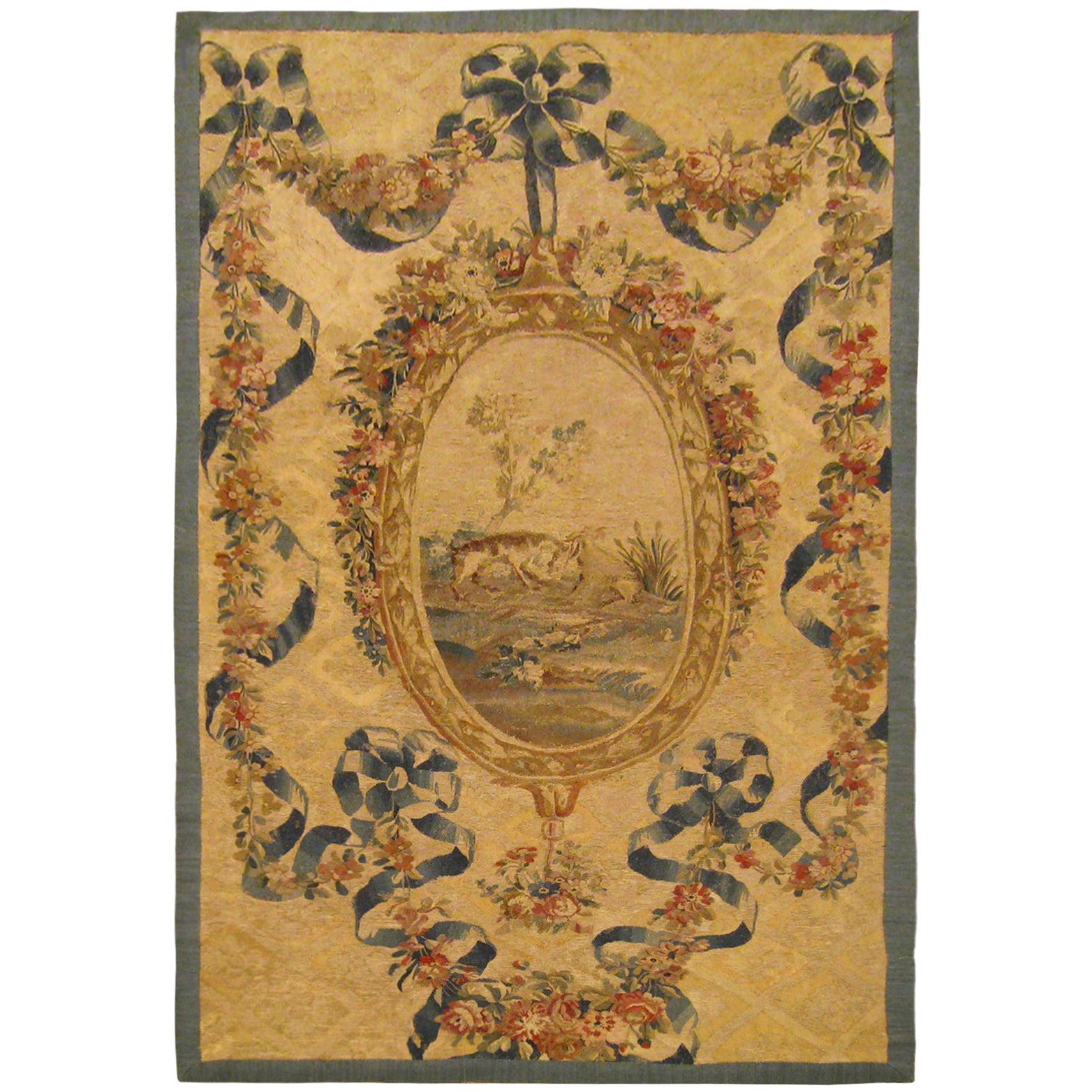 19th Century French Aubusson Needlepoint Tapestry, Ribbon Weave and Pendant