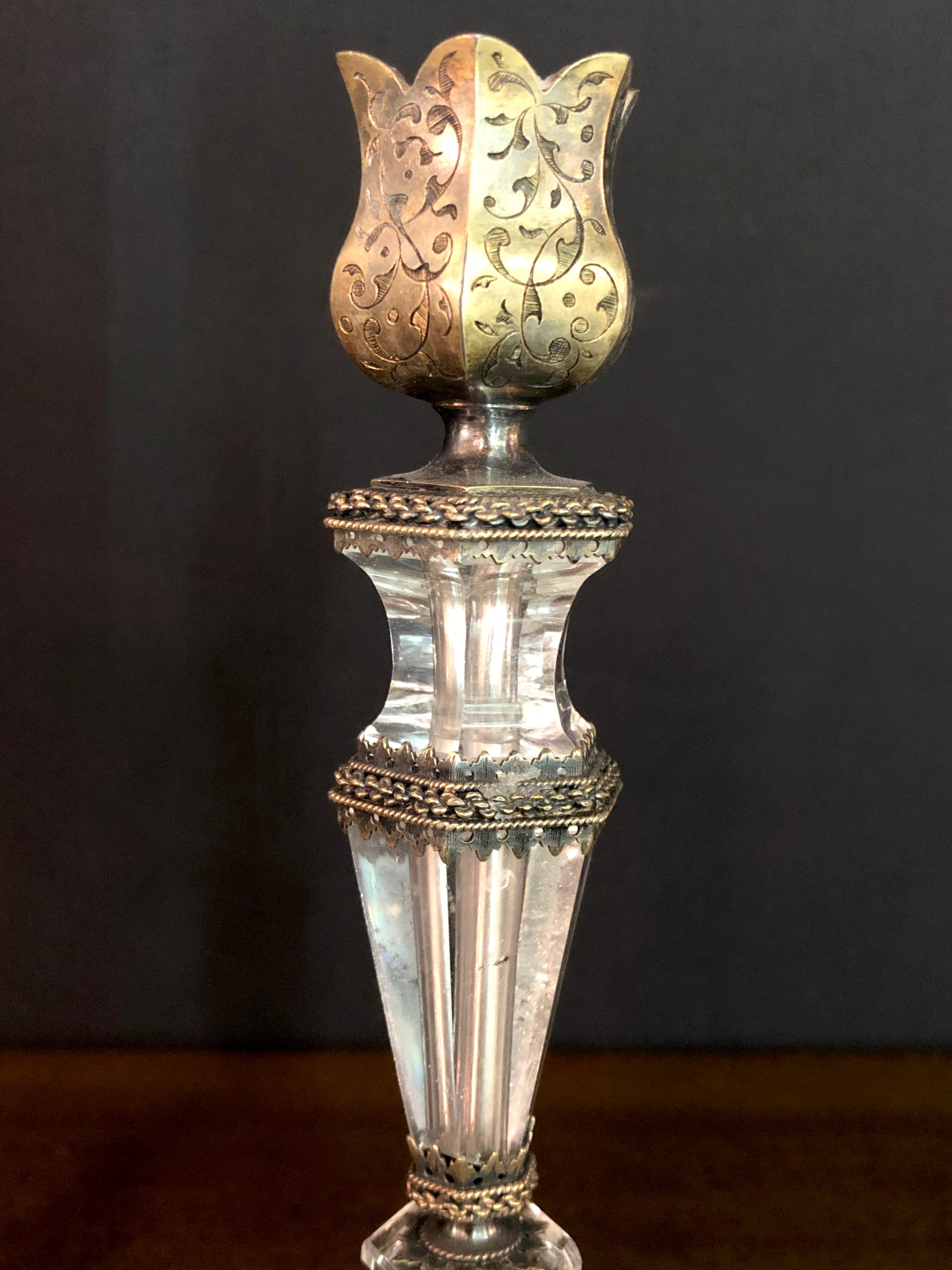19th Century Austrian Rock Crystal Gilt Silver Candlesticks 1