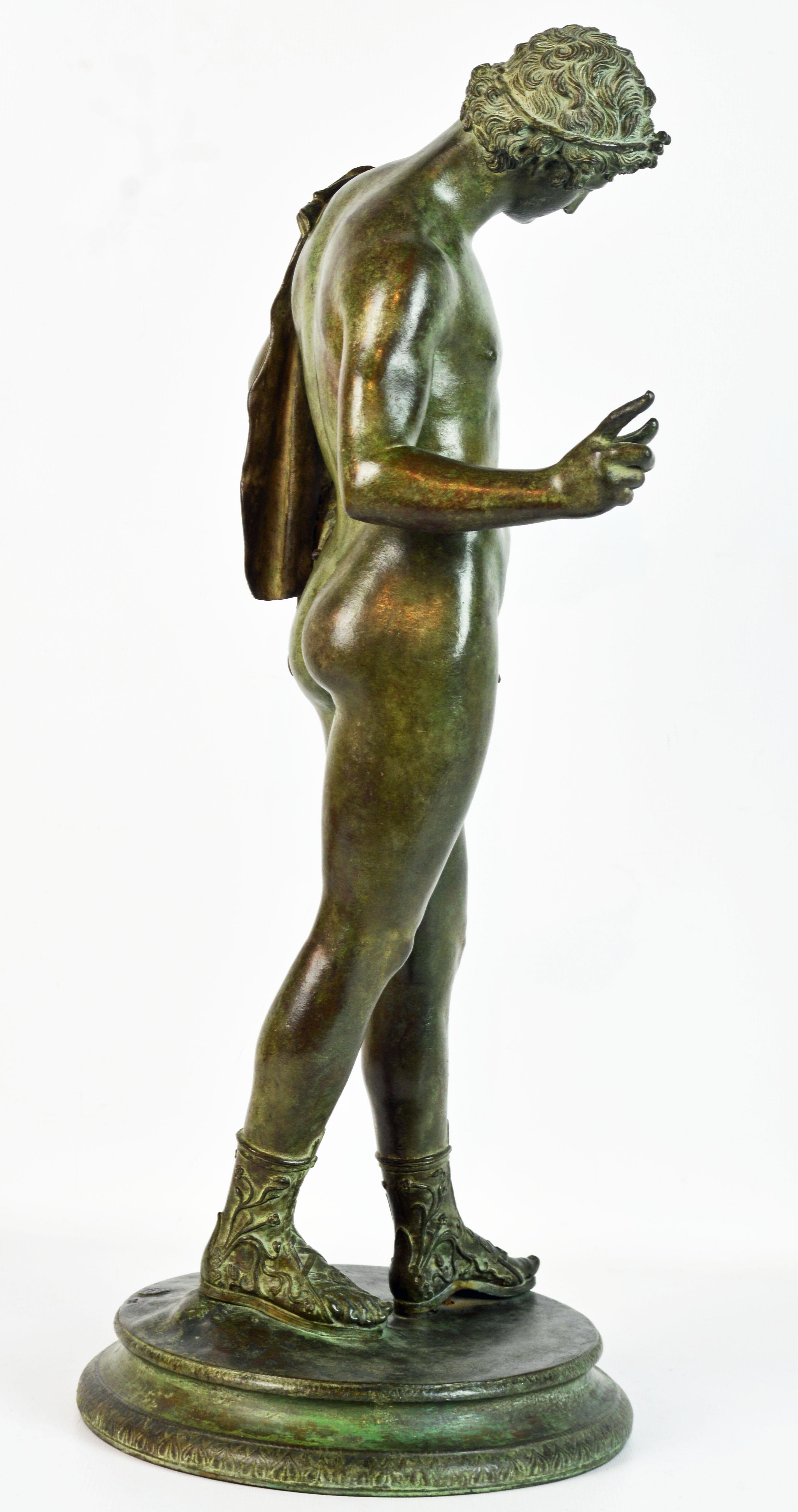 italien figure en bronze du XIXe siècle:: Narcisse d'après la fonderie V. Gemito Antique Naples