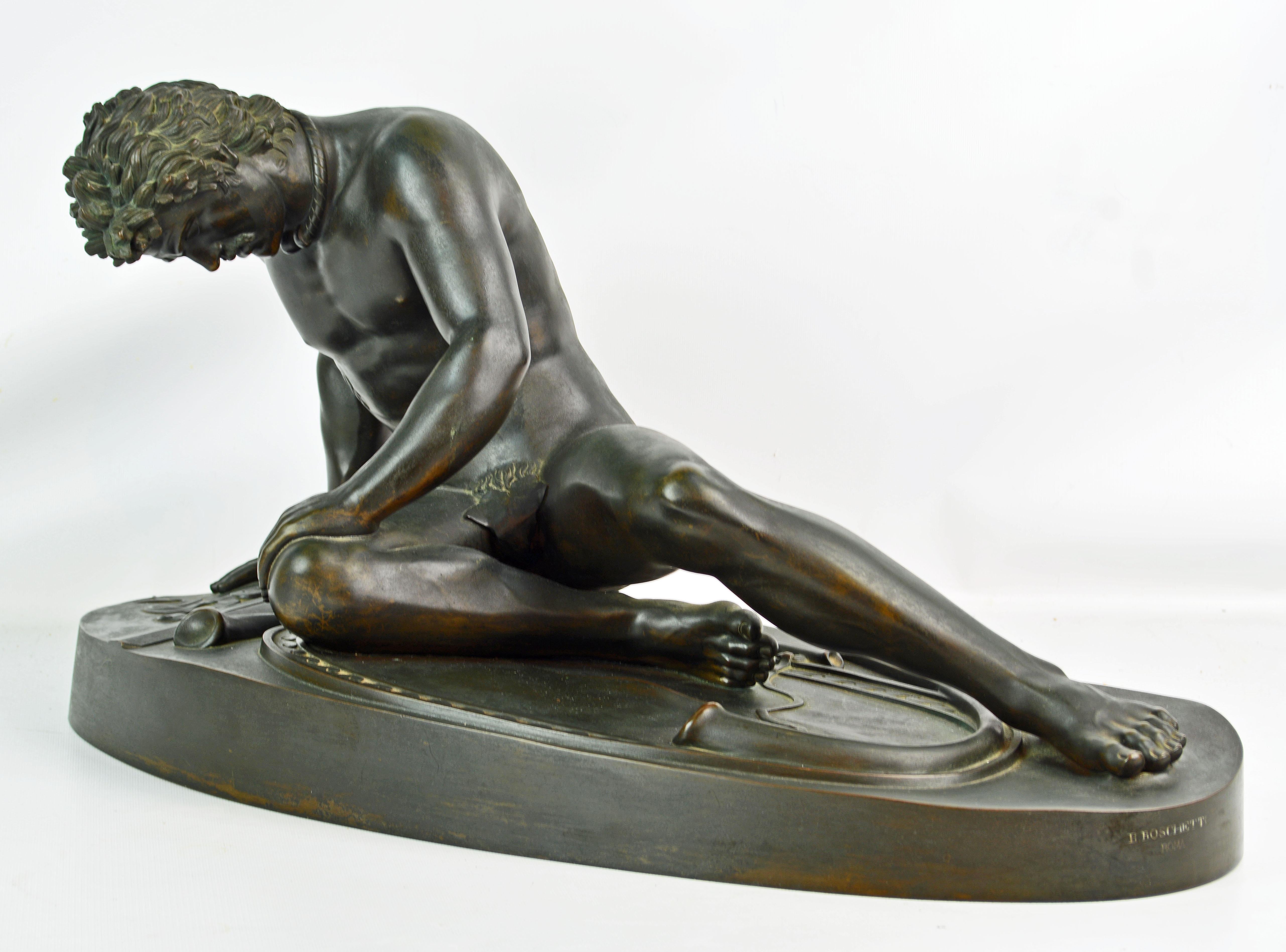 Greco Roman 19th Century Bronze Statue the Dying Gaul by B. Boschetti Roma after the Antique
