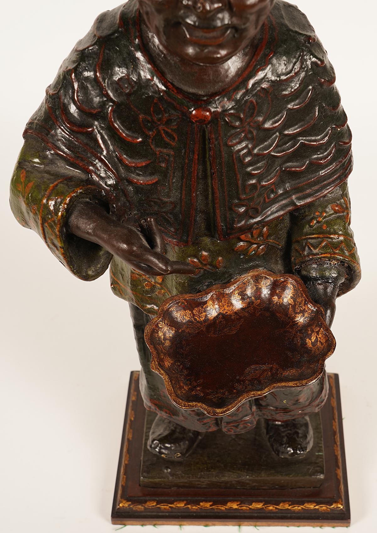 Painted 19th Century Chinese Export Paper Mache Figure, Imperial Servant with Card Tray