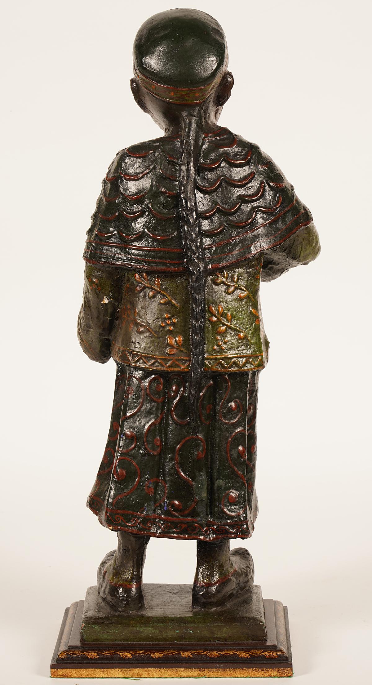 Lacquer 19th Century Chinese Export Paper Mache Figure, Imperial Servant with Card Tray