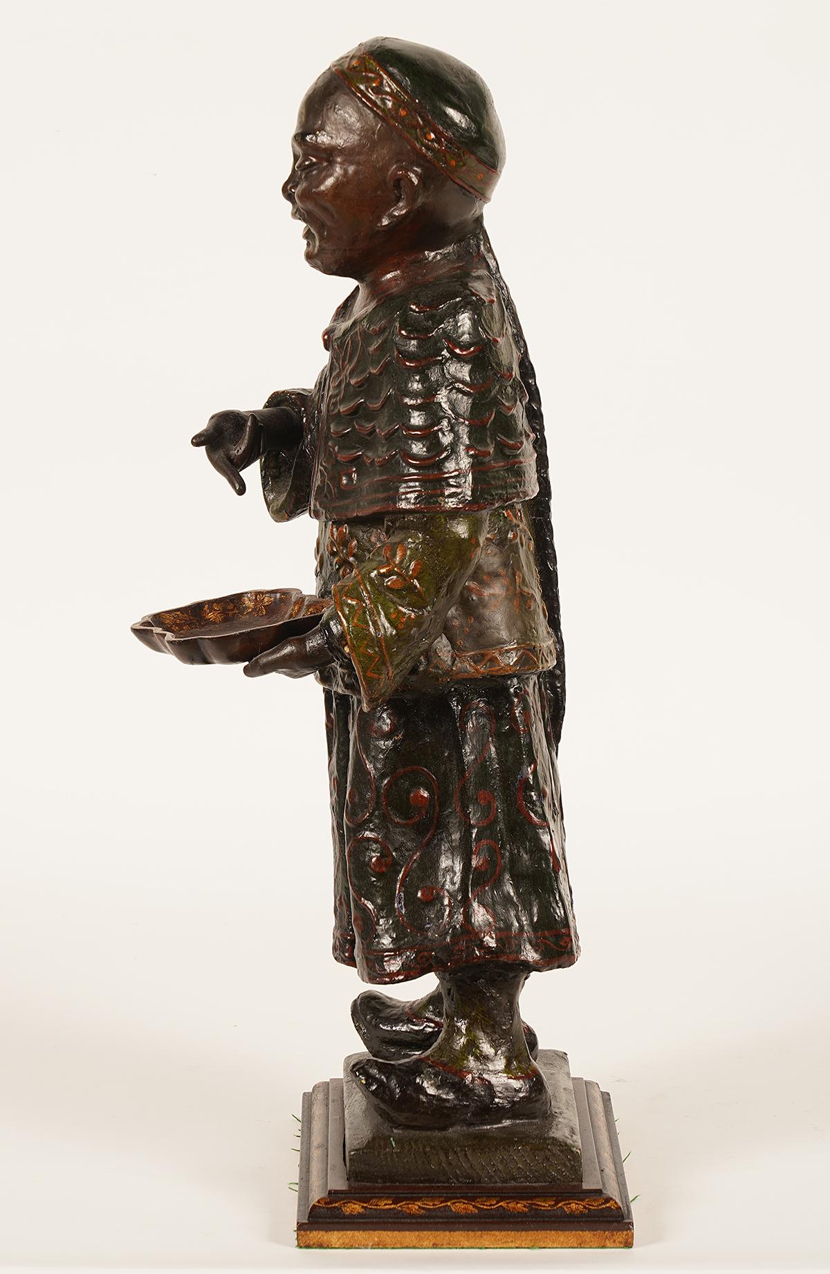 19th Century Chinese Export Paper Mache Figure, Imperial Servant with Card Tray 4