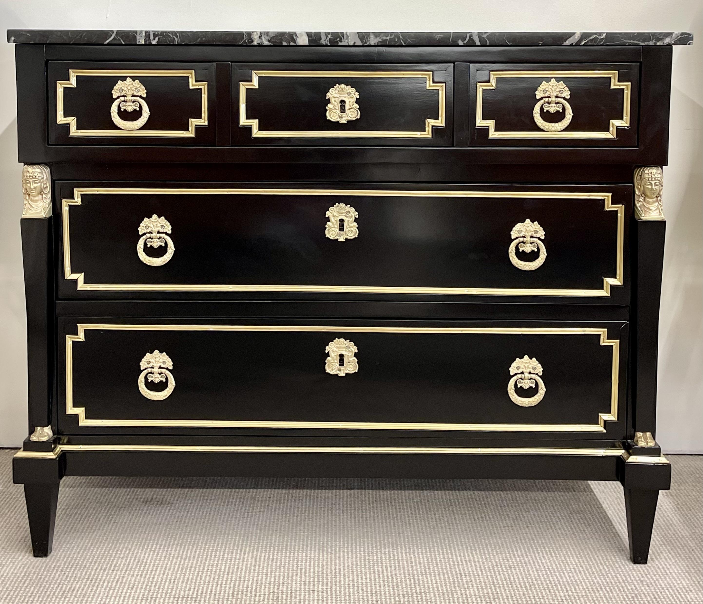 19th Cent Ebony Empire Commode or Nightstand, Refinished, Bronze Mounted In Good Condition For Sale In Stamford, CT