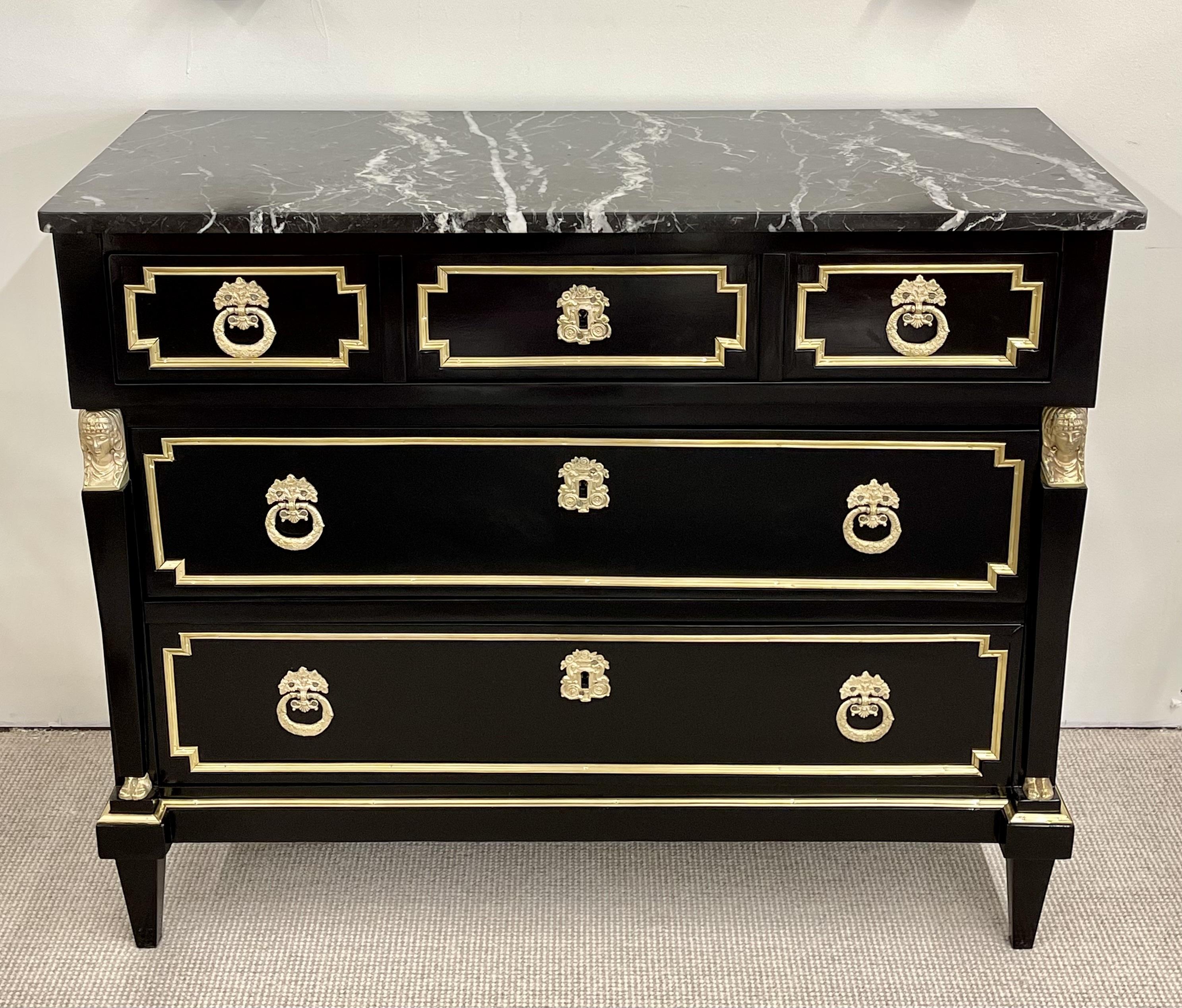 19th Cent Ebony Empire Commode or Nightstand, Refinished, Bronze Mounted For Sale 1