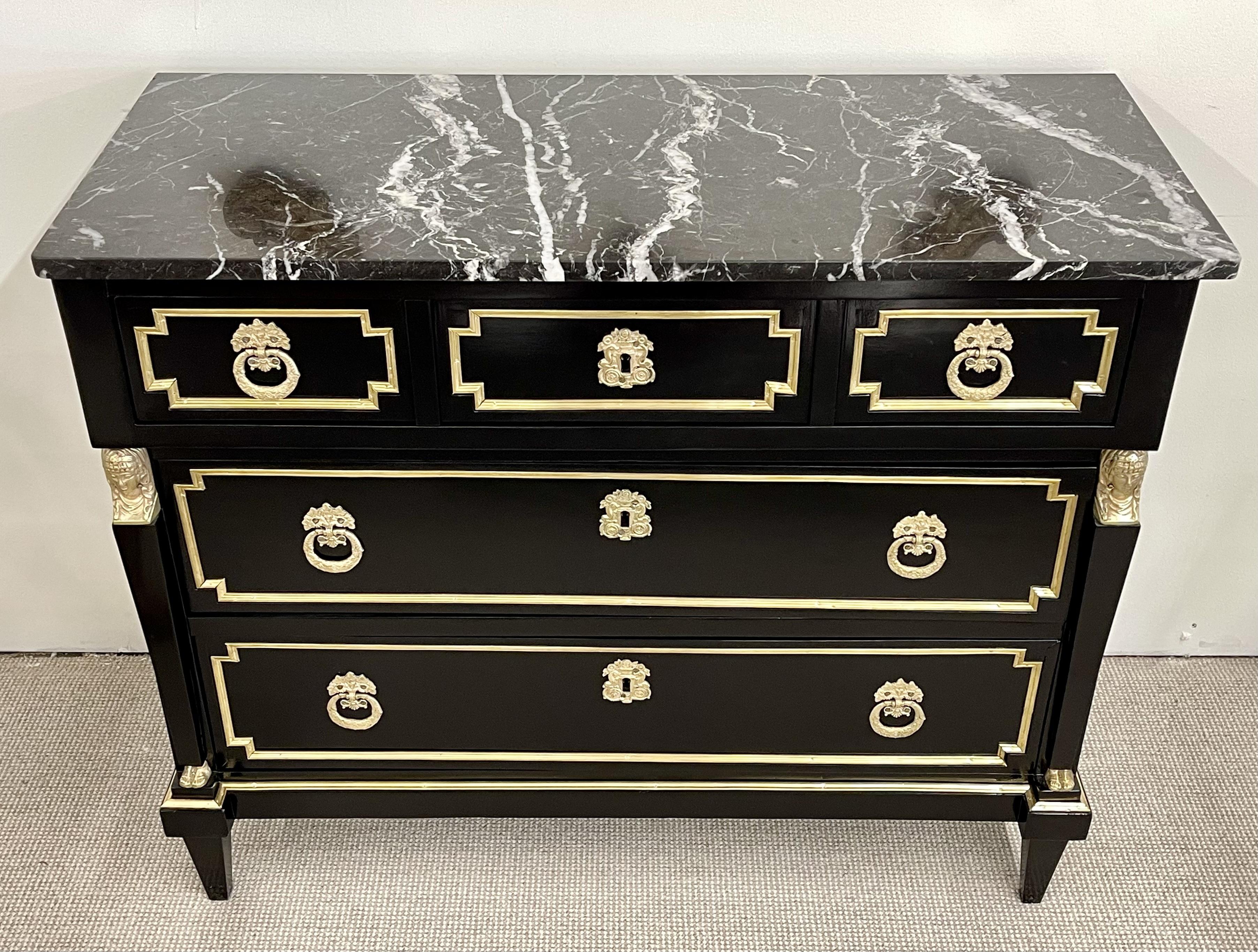 19th Cent Ebony Empire Commode or Nightstand, Refinished, Bronze Mounted For Sale 2