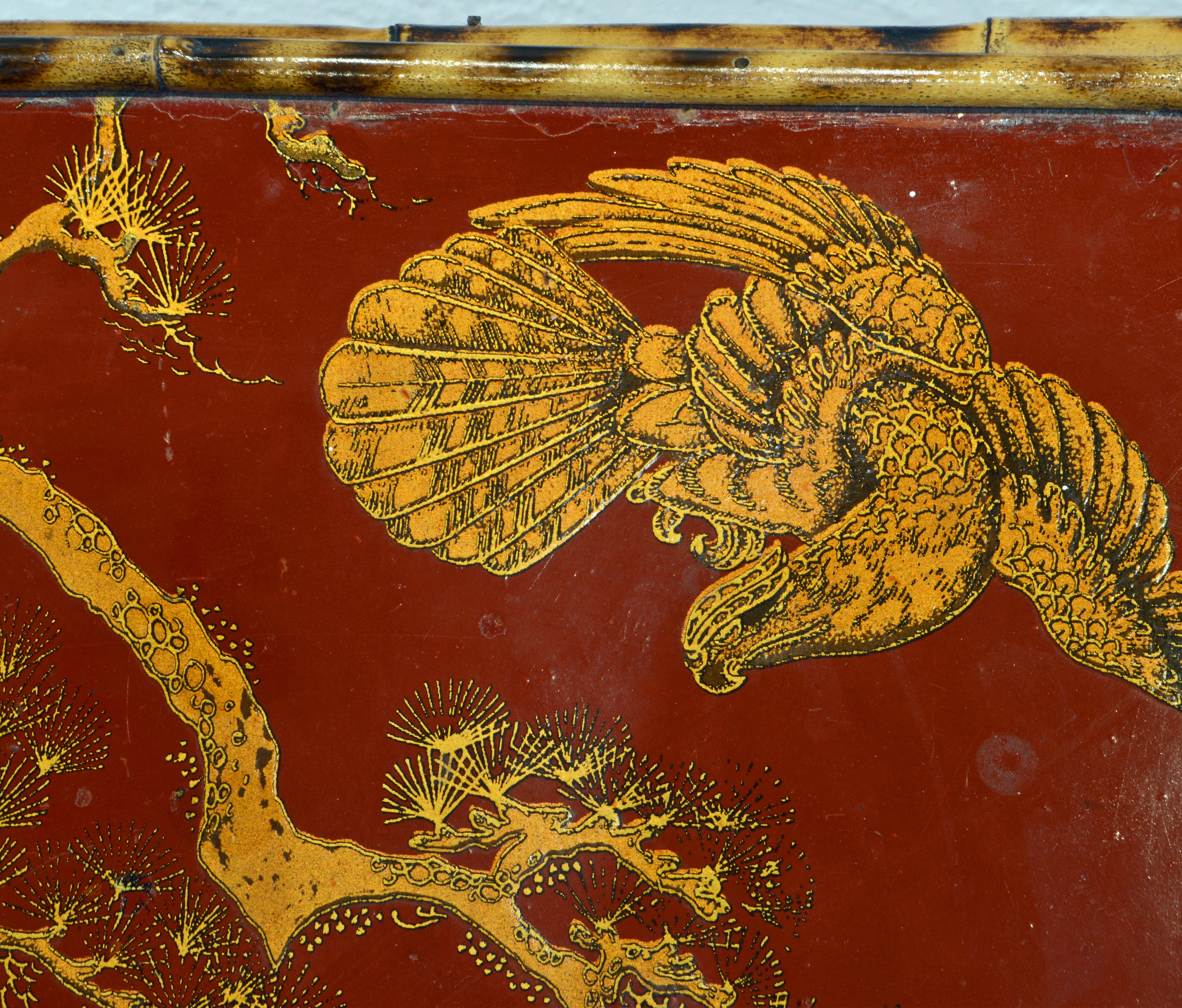 19th Century English Bamboo and Red Lacquer Chinoiserie Gilt Decorated Cabinet 8