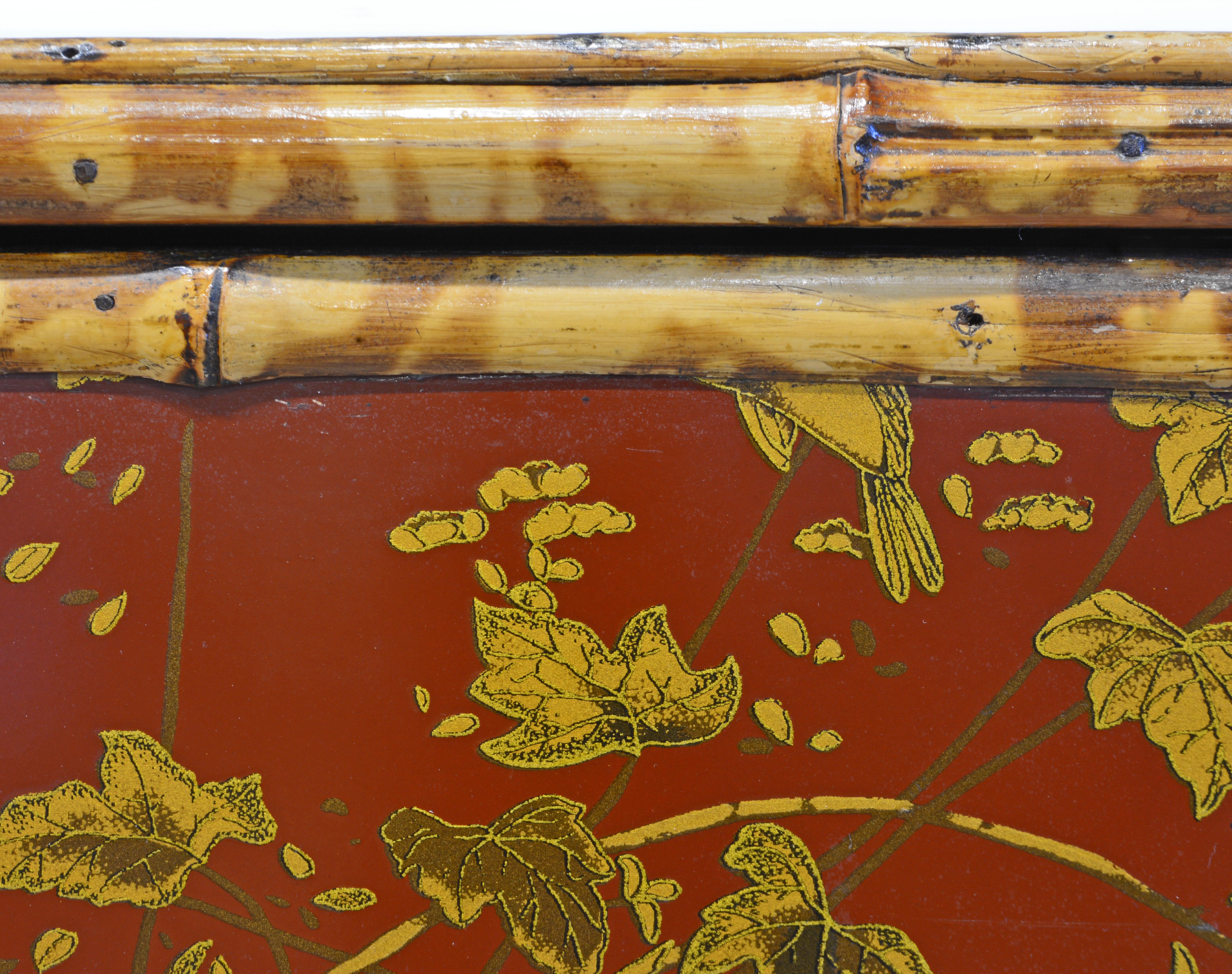 19th Century English Bamboo and Red Lacquer Chinoiserie Gilt Decorated Cabinet 10