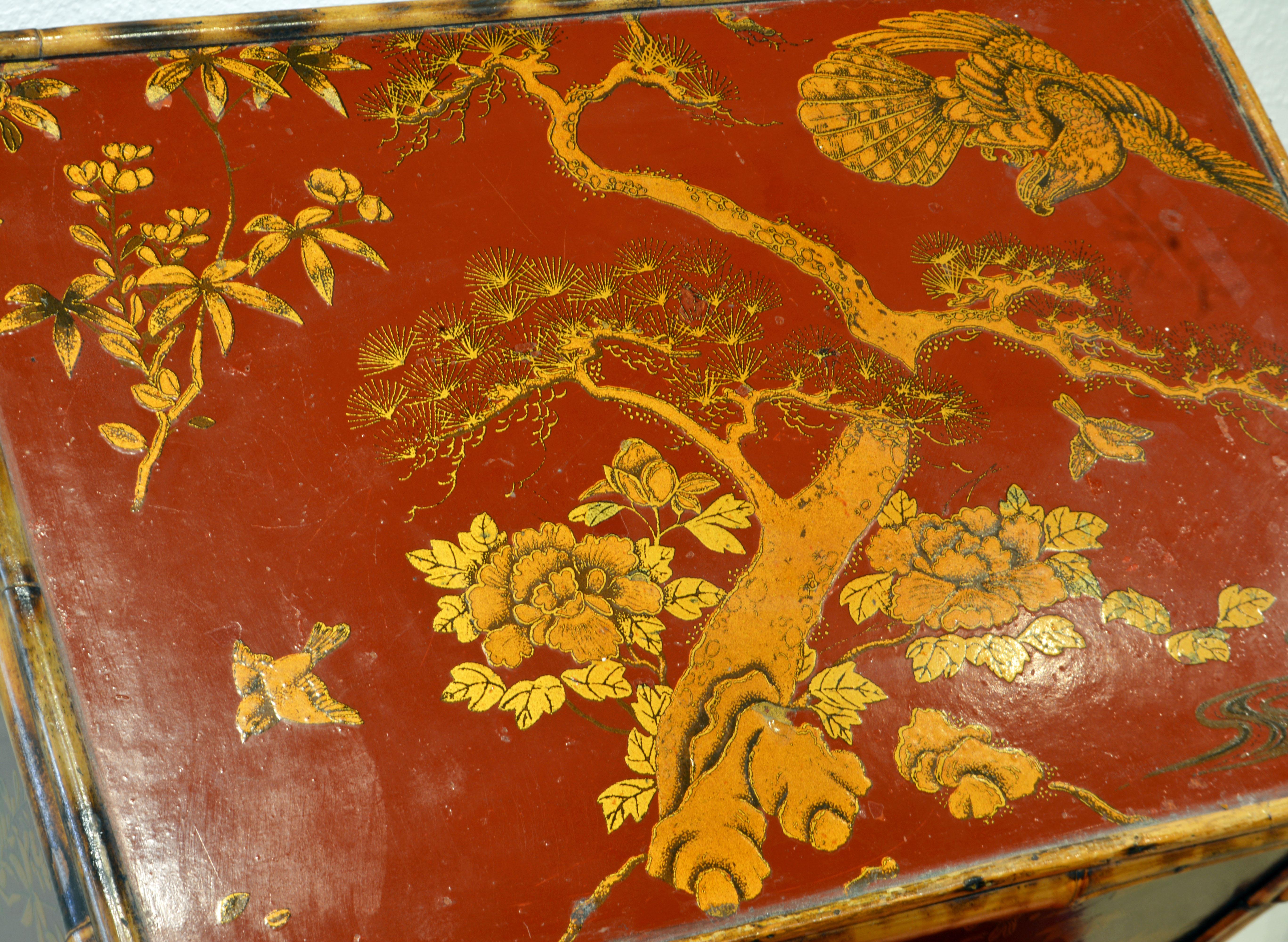 19th Century English Bamboo and Red Lacquer Chinoiserie Gilt Decorated Cabinet 6