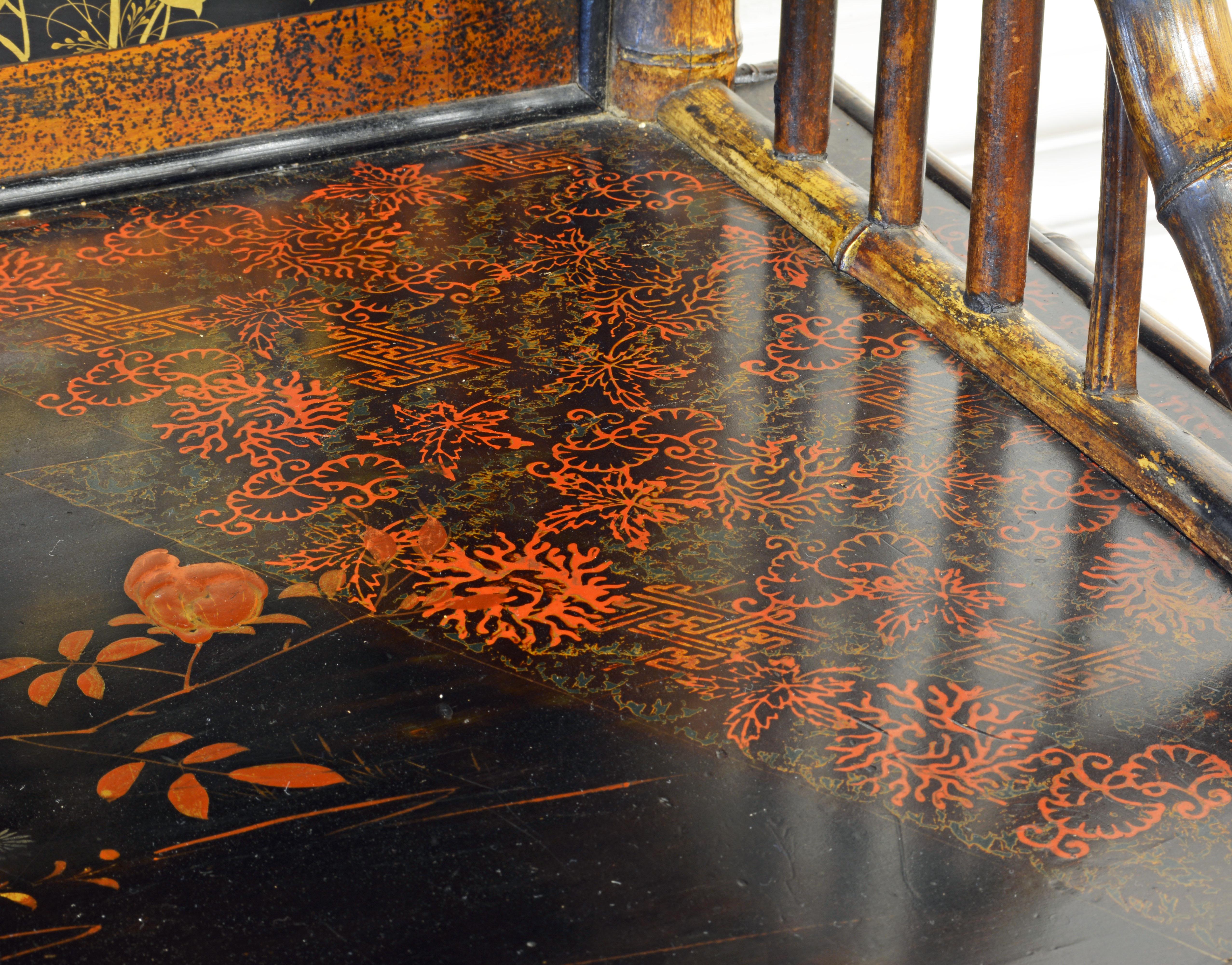 English Burnished Bamboo and Japanned Lacquer Étagère Display Cabinet 8