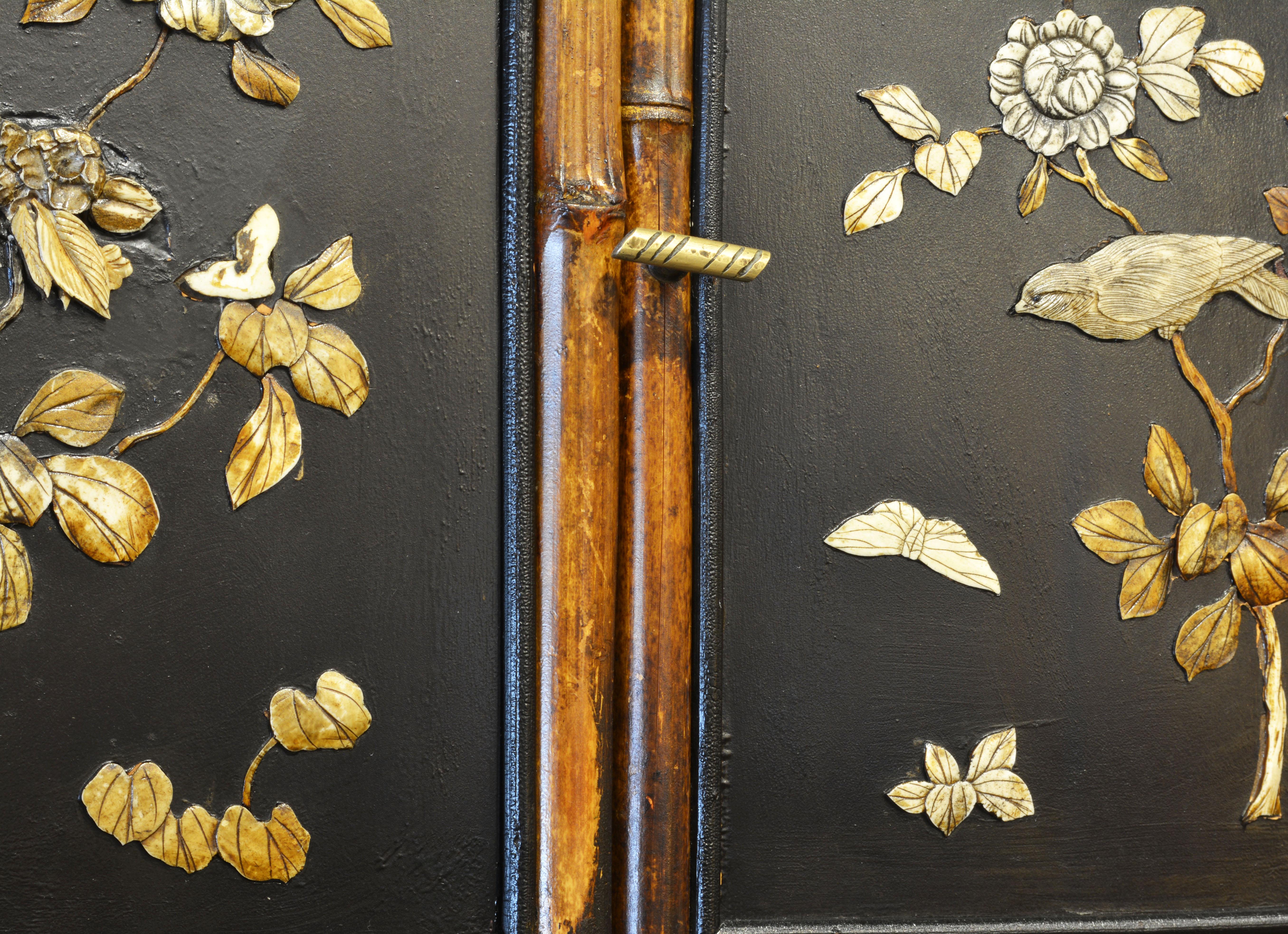 English Burnished Bamboo and Japanned Lacquer Étagère Display Cabinet 9