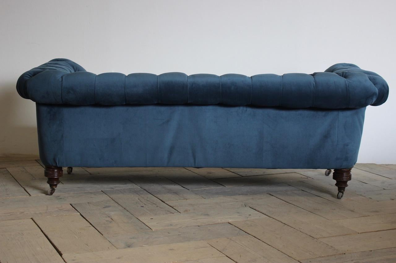 Fabric 19th Century English Chesterfield Reupholstered by US in Velvet