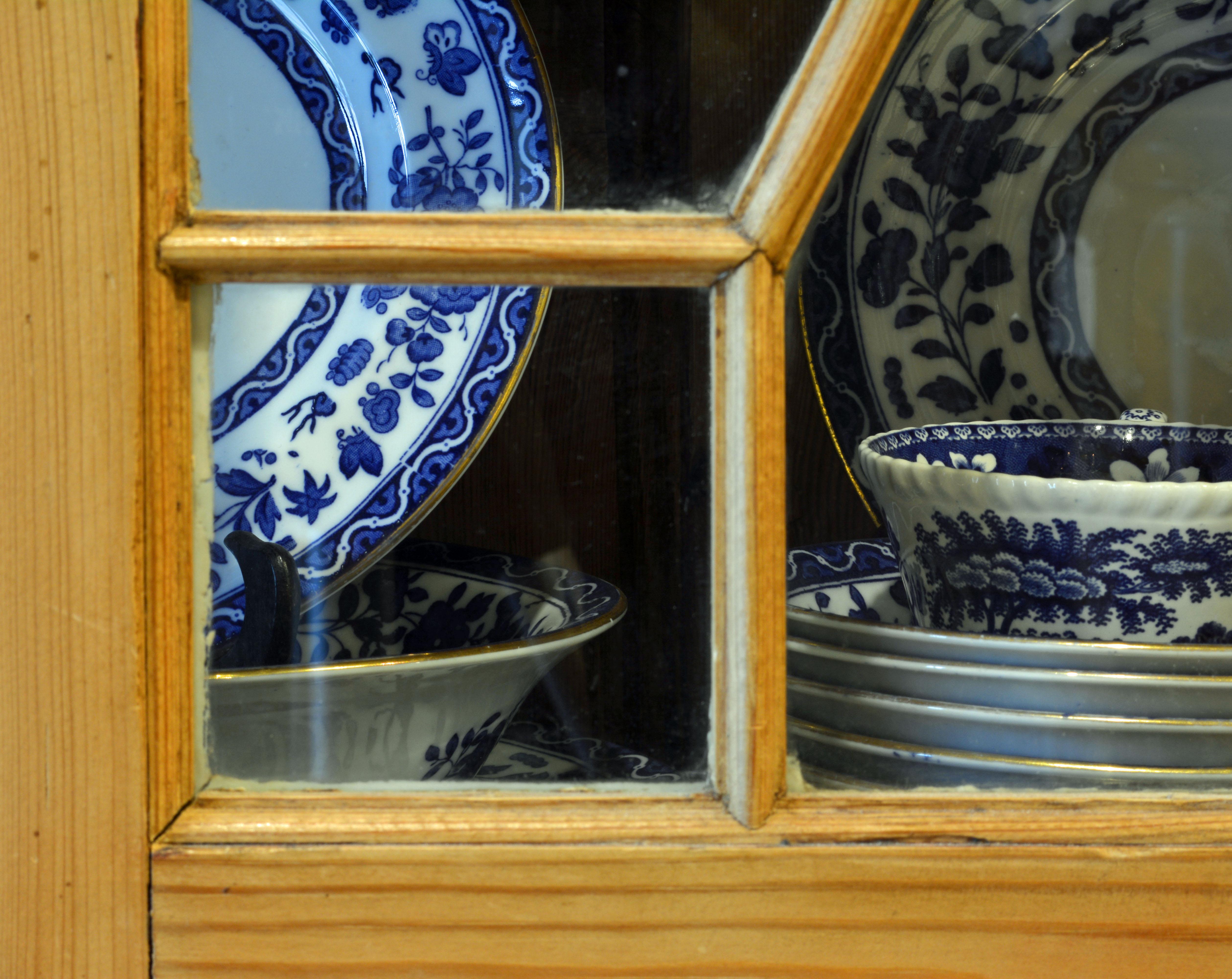 English Country Style Two-Part Step Back Pine Cupboard with Glass Doors 4