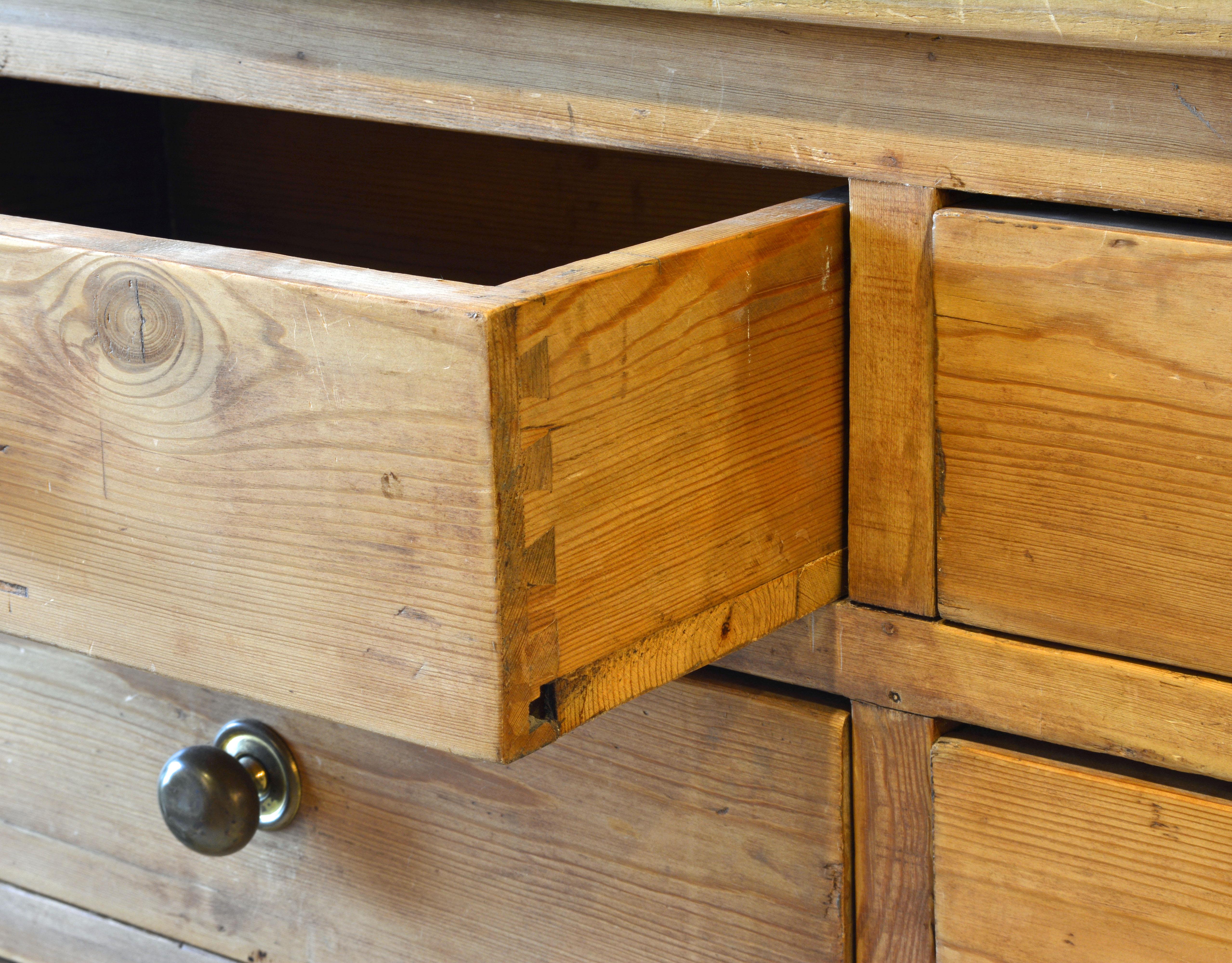 19th Century English Country Style Two-Part Step Back Pine Cupboard with Glass Doors