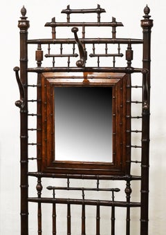 19th Cent. English Late Victorian Chinoiserie Faux Bamboo Hall Tree with Mirror