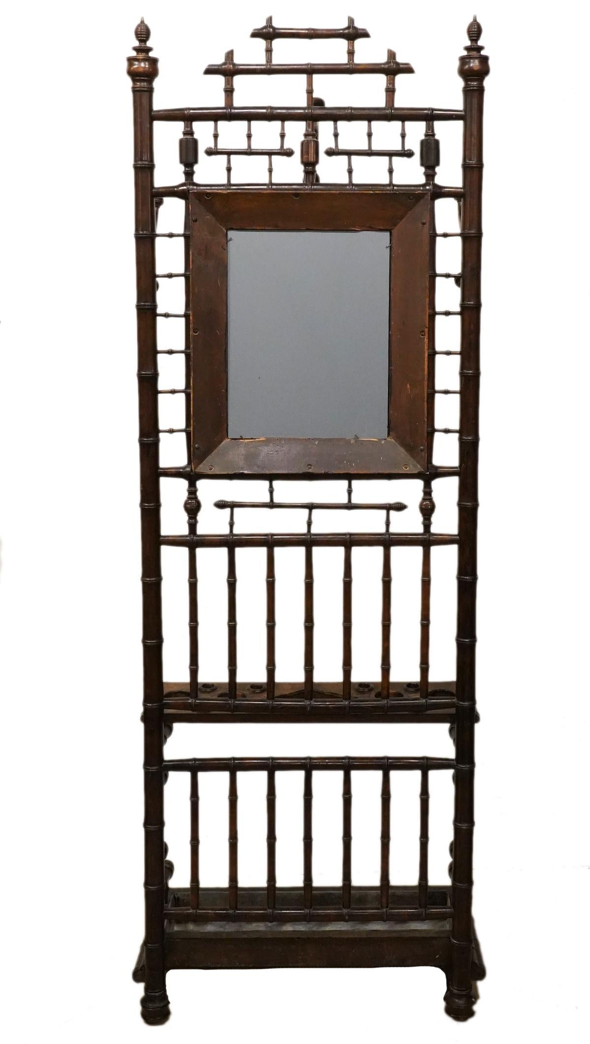 19th Cent. English Late Victorian Chinoiserie Faux Bamboo Hall Tree with Mirror 2