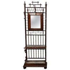 Antique 19th Cent. English Late Victorian Chinoiserie Faux Bamboo Hall Tree with Mirror