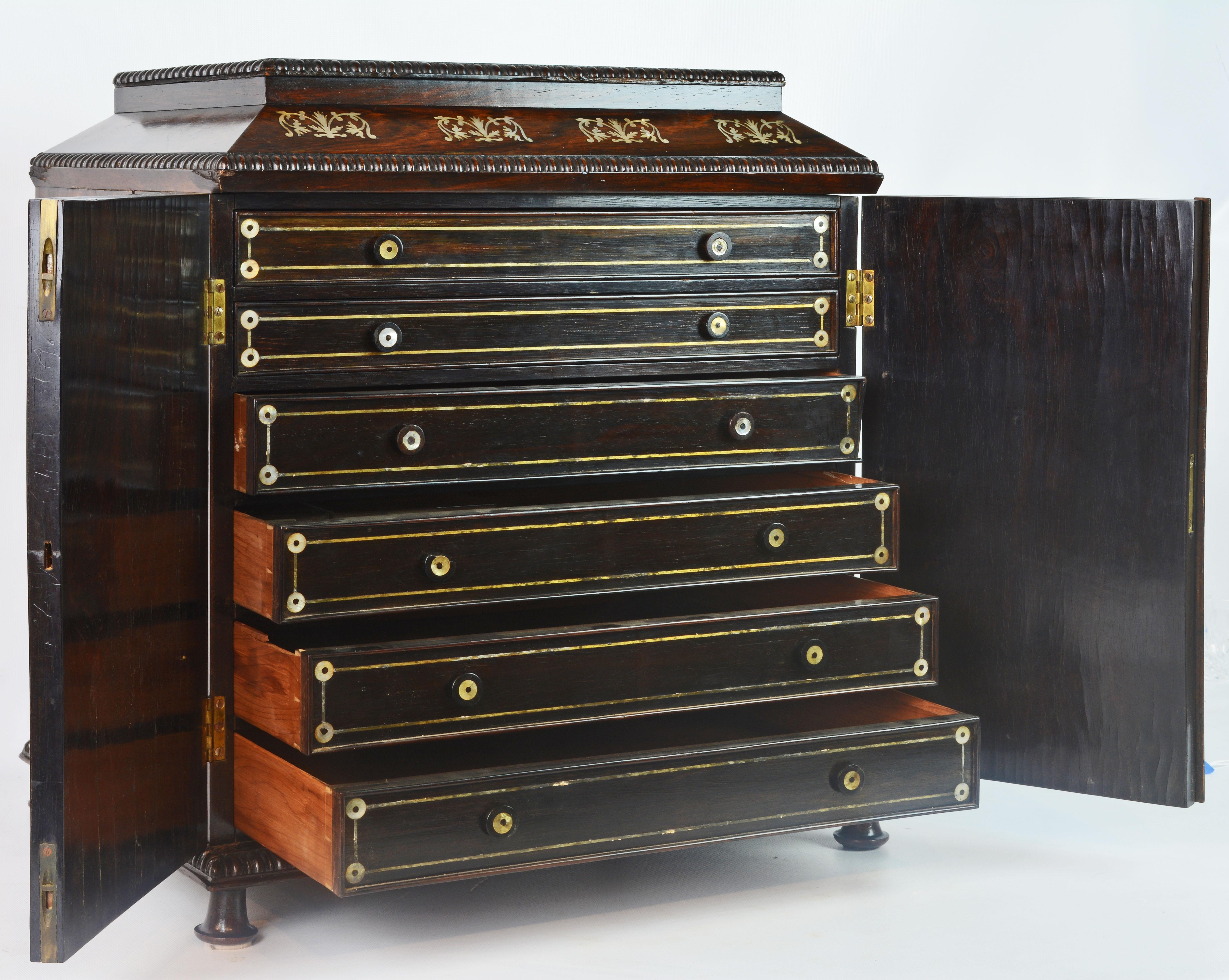 19th Century English Rosewood and Mother of Pearl Inlay Collector's Table Cabinet