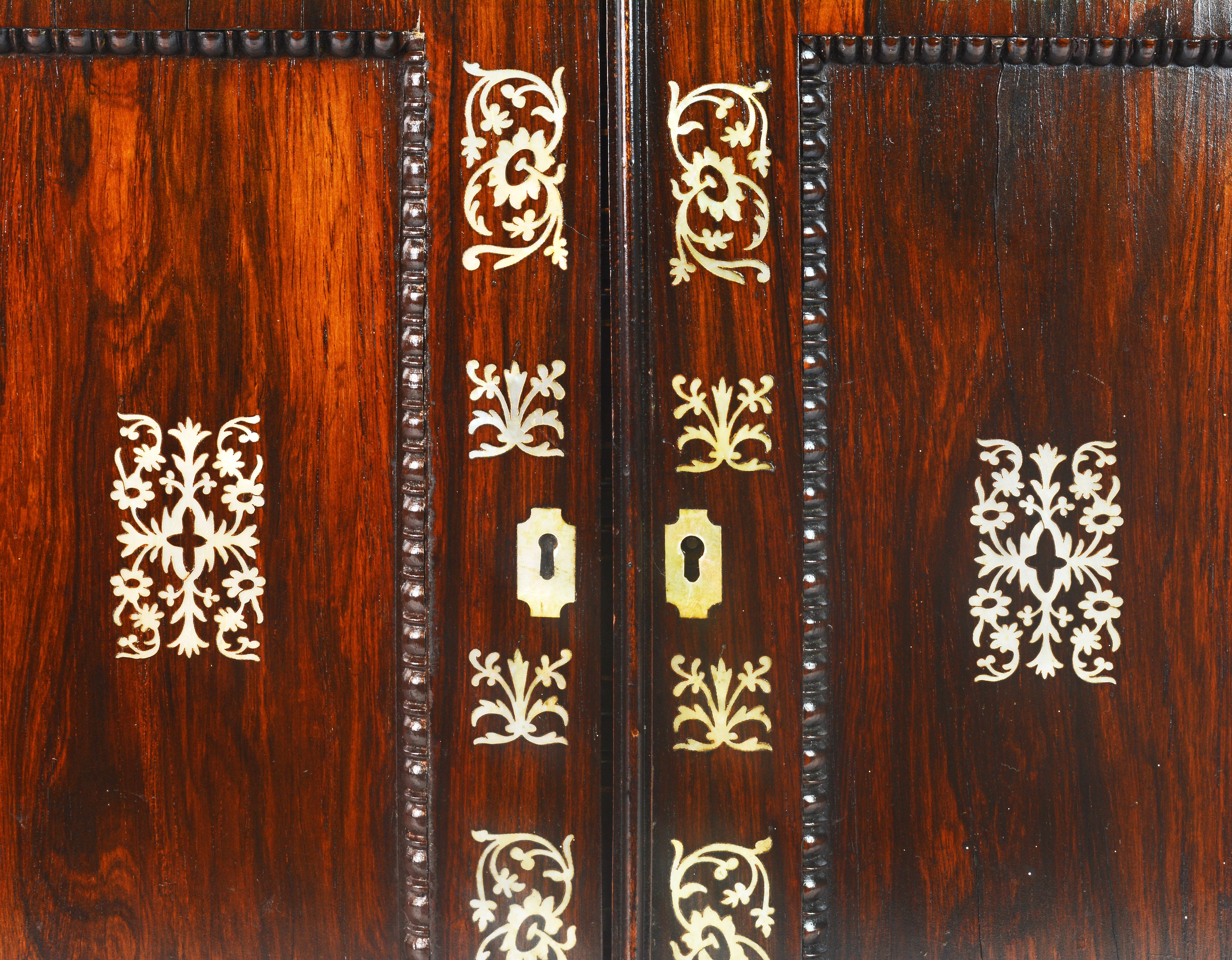 English Rosewood and Mother of Pearl Inlay Collector's Table Cabinet 1