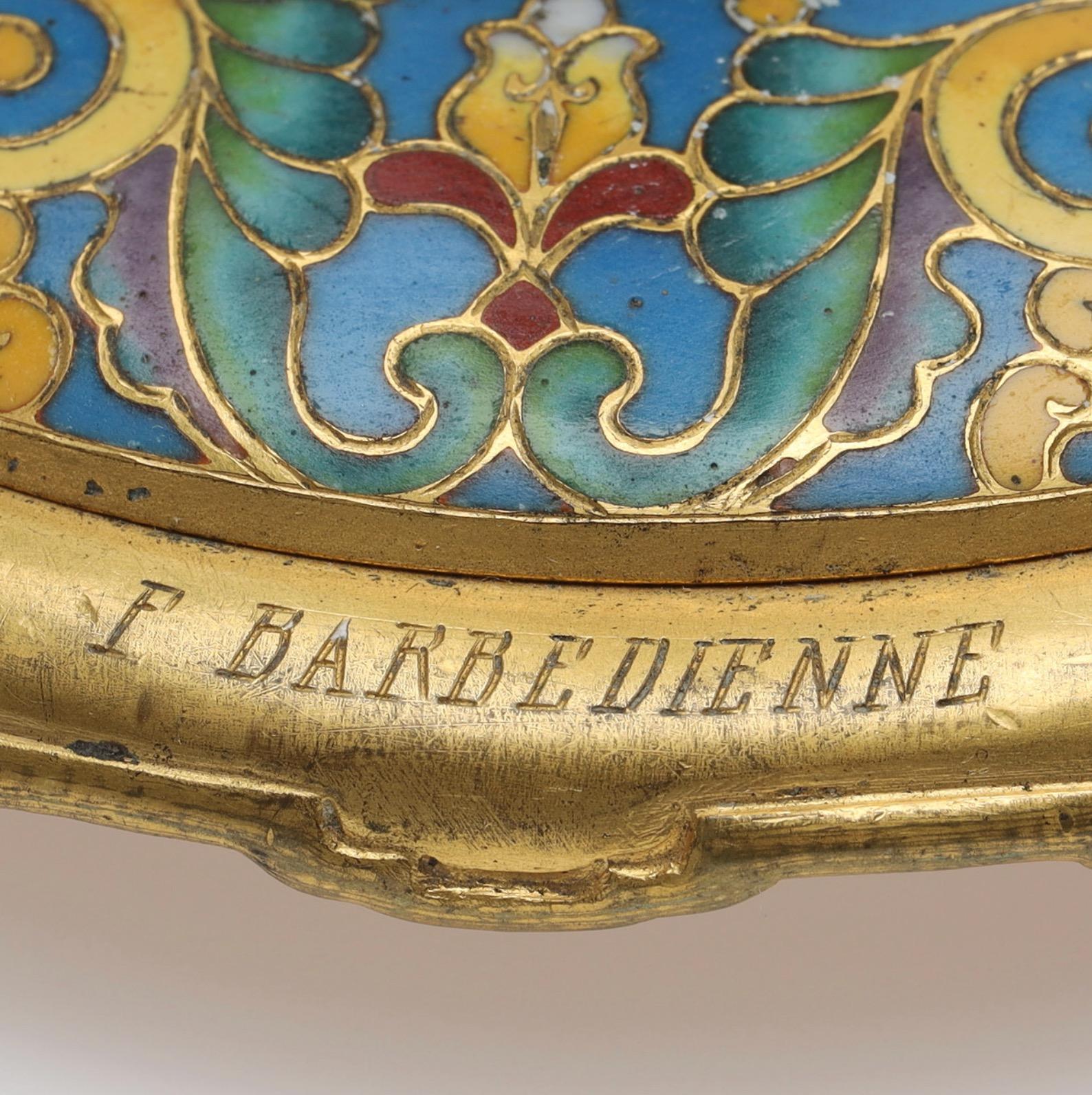 Gilt 19th Century F. Barbedienne Bronze Champlevé Enamel Candlesticks  For Sale