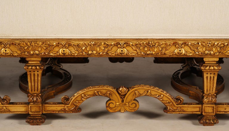 19th Century French Louis XIV Style Carved Giltwood Bench with Mint Upholstery In Good Condition In Ft. Lauderdale, FL