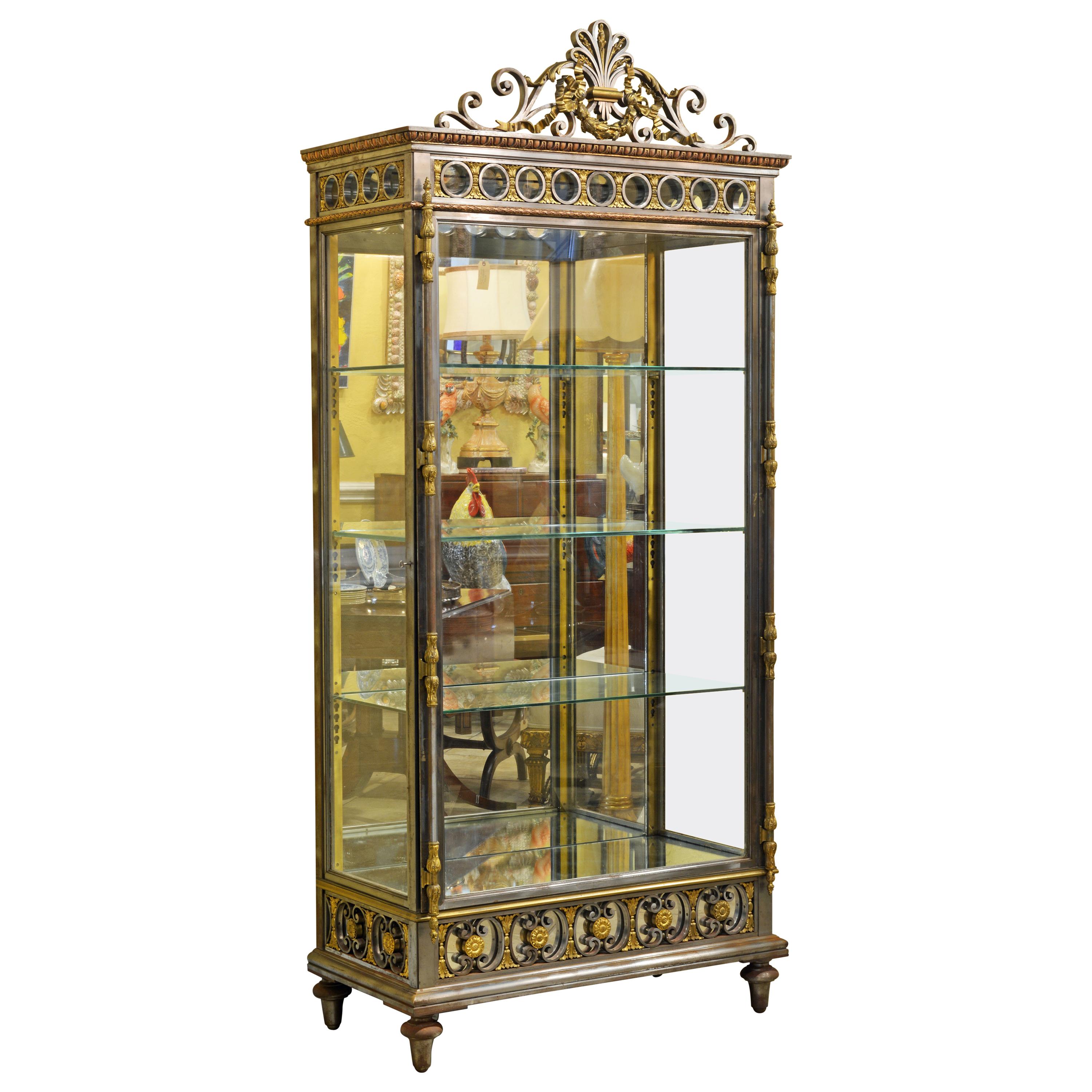19th Century French Neoclassical Glass and Steel Curio Cabinet or Vitrine