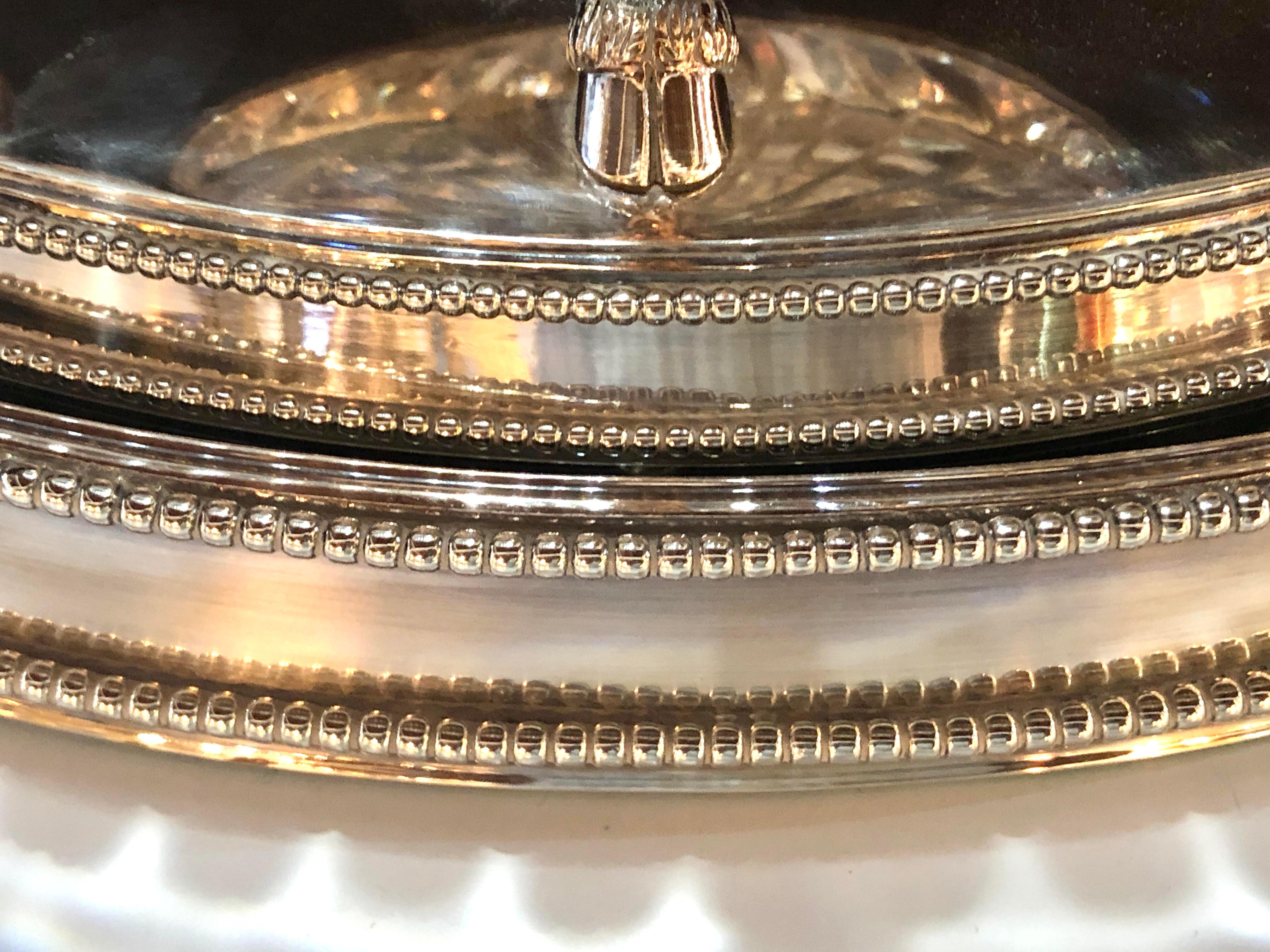George III Style Silver Plated Oval Center Bowl with Cut Glass Liner For Sale 6