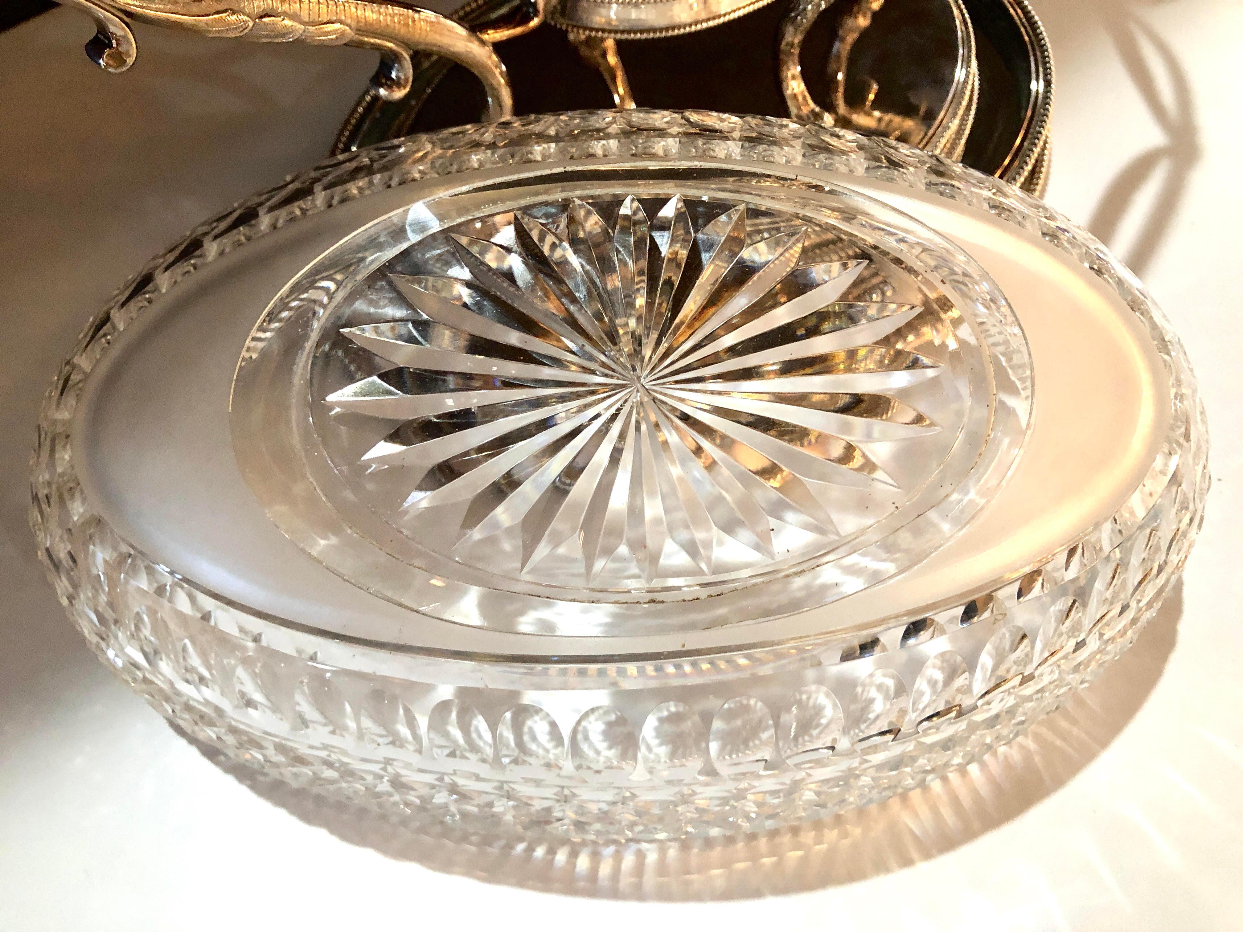George III Style Silver Plated Oval Center Bowl with Cut Glass Liner For Sale 4
