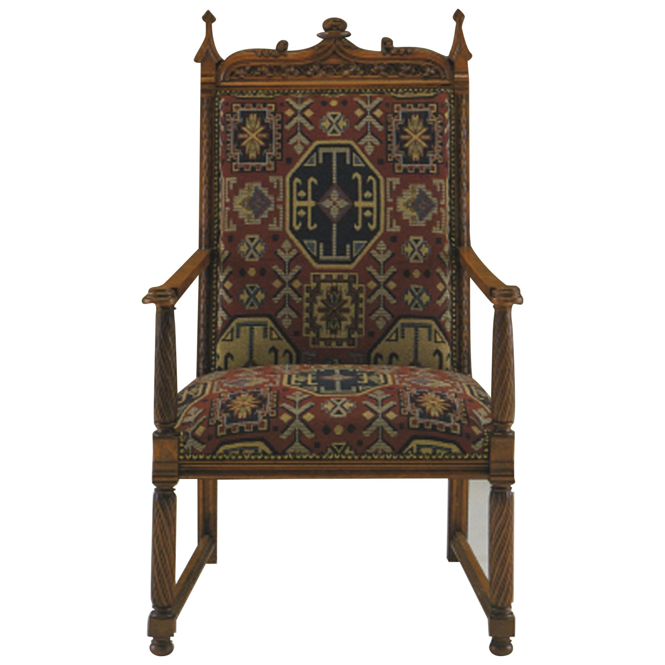 19th Century Italy Neogothic Armchair, Tudor Style  For Sale